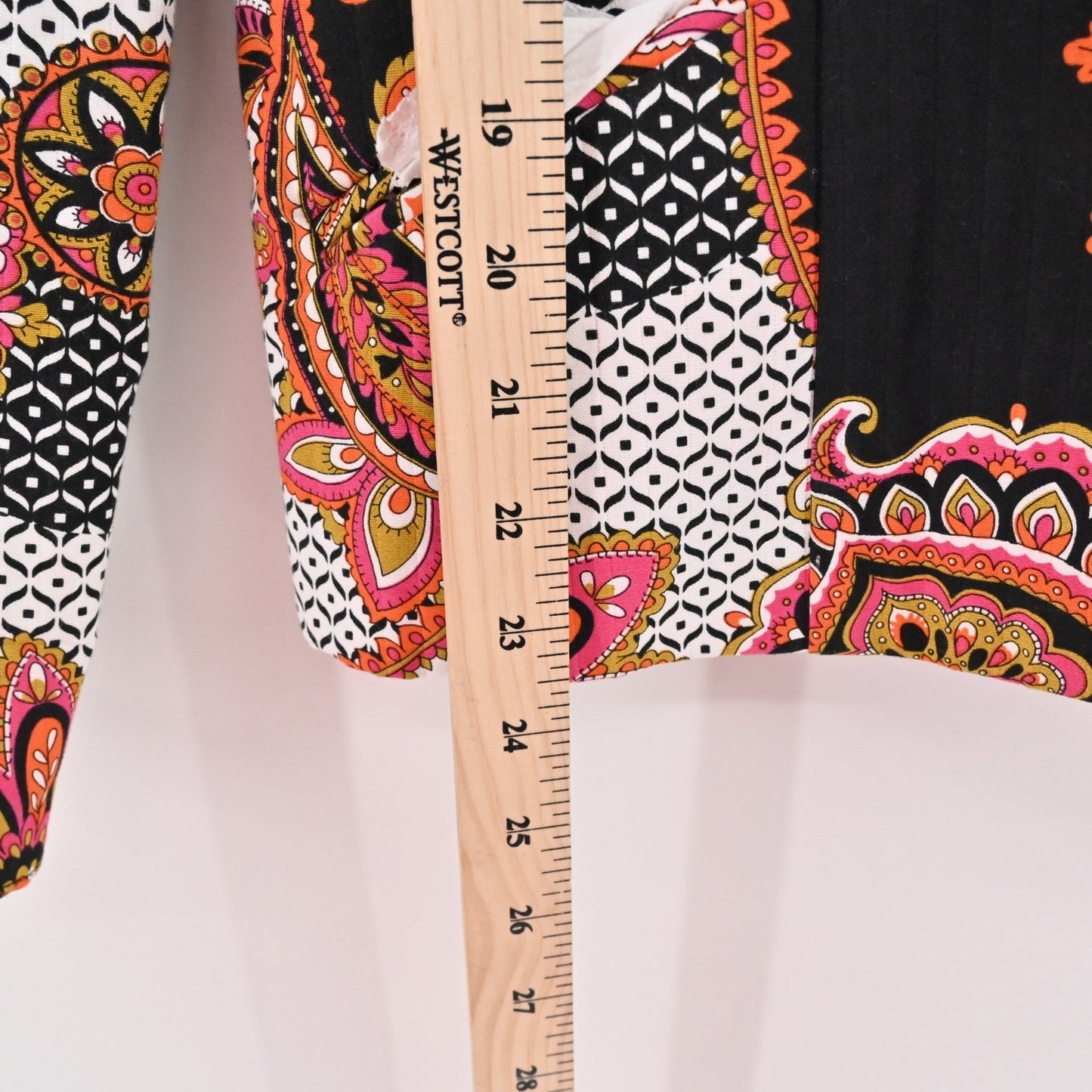 CHICOS Womens Paisley Blazer Size M Pink Single Breasted Maximalist Jacket Bold