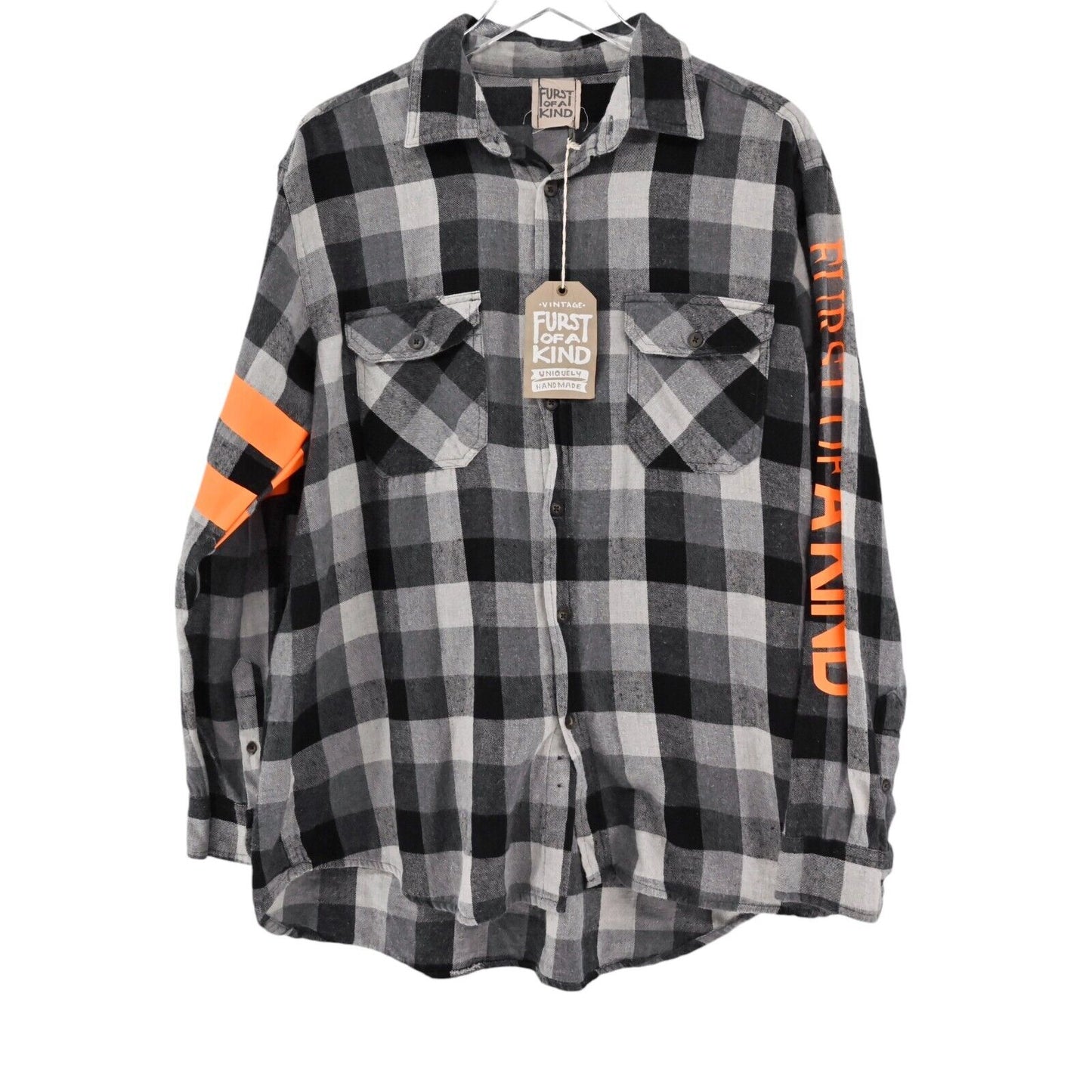 FURST OF A KIND Shirt Mens Sz XL Long Sleeve Check Print Black Soot Button Down