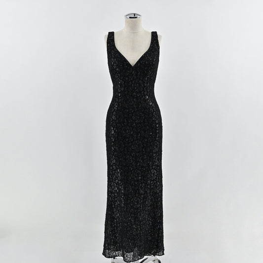 Vtg 90s Hugo Buscati Shimmer Lace Dress Size 6 Whimsigoth Black HOCO Gown USA