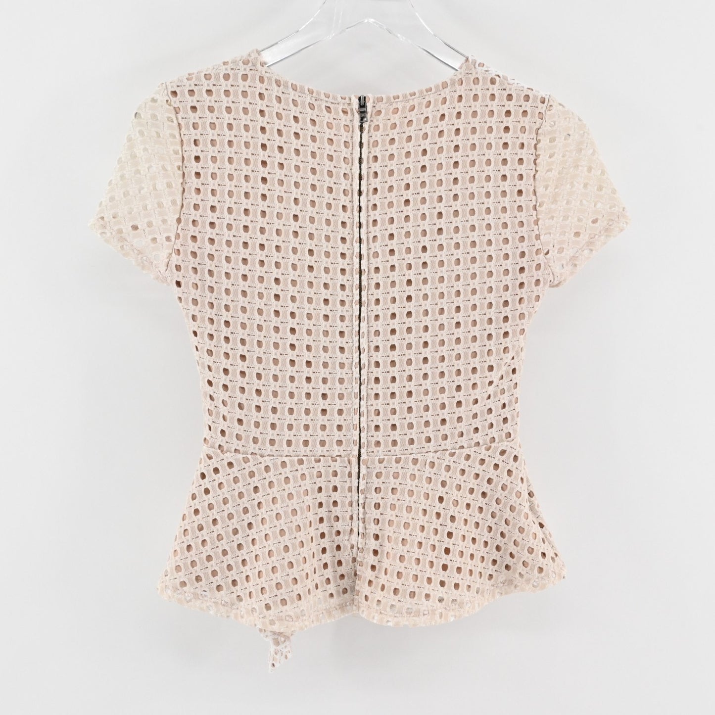BCBGMaxazria Womens Kaleigh‎ Peplum Lace Eyelet Top Size XS Blouse Cream White
