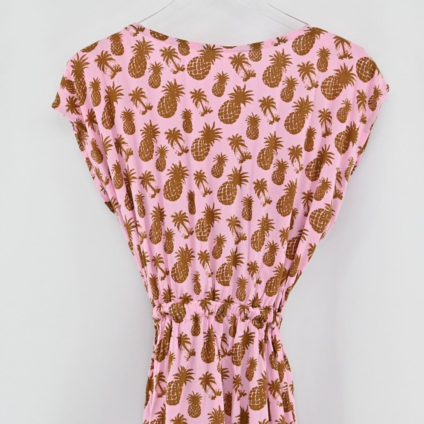 LANI LAU Dress Womens Size M/L Pink Tie Back Stretch Waist Pineapple Print Beach