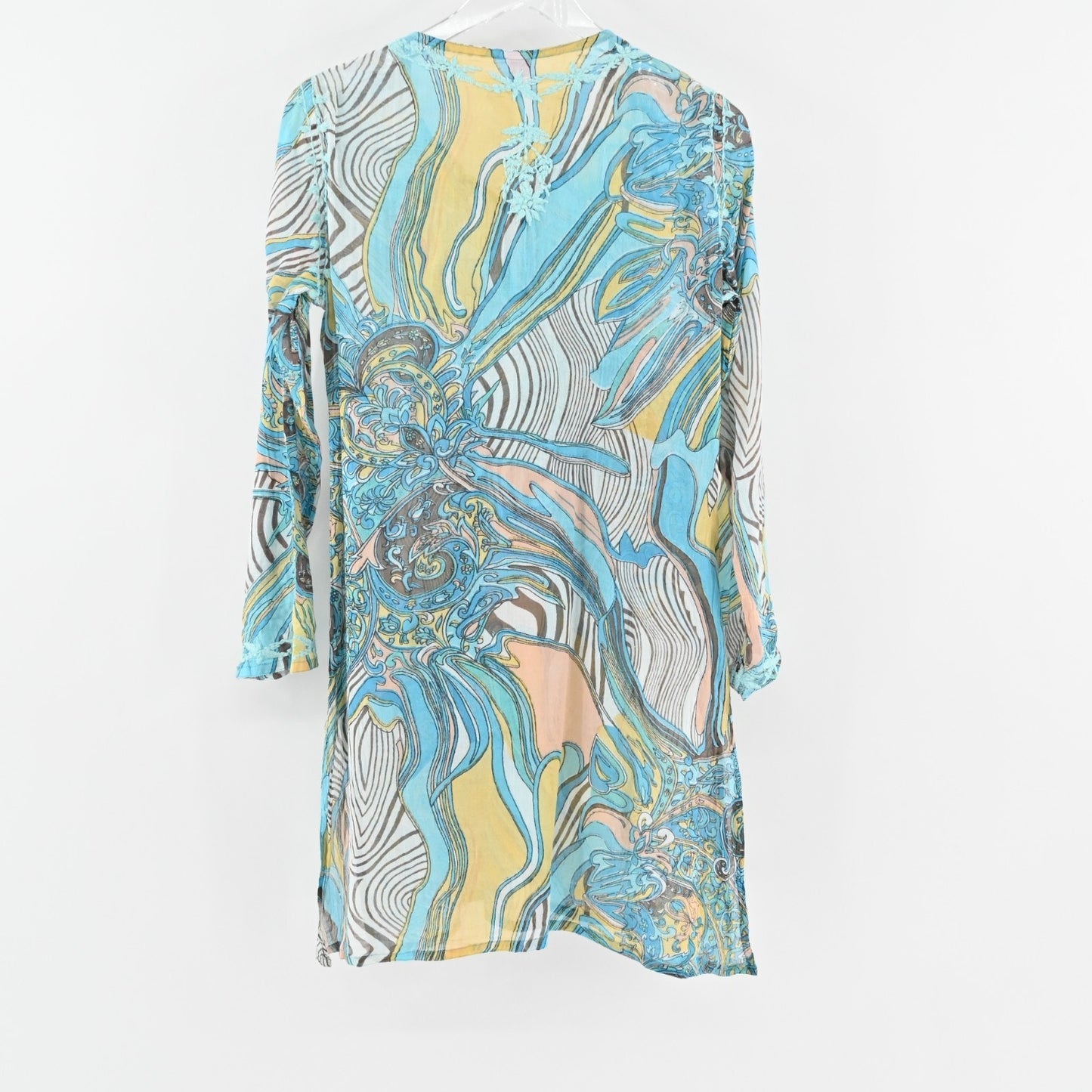 RAJ Tunic Dress Size M Blue Embroidered Printed Cotton Relaxed Fit Bohemian