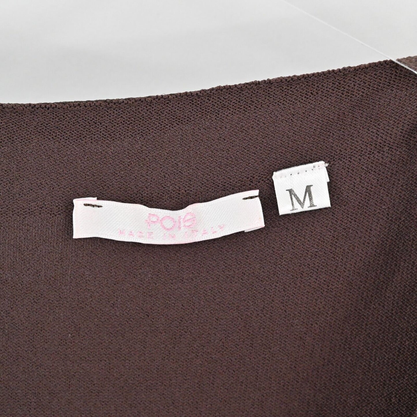 POIS Top Womens Size M VNeck Rosette Sequin Sheer Short Sleeve Chocolate Brown