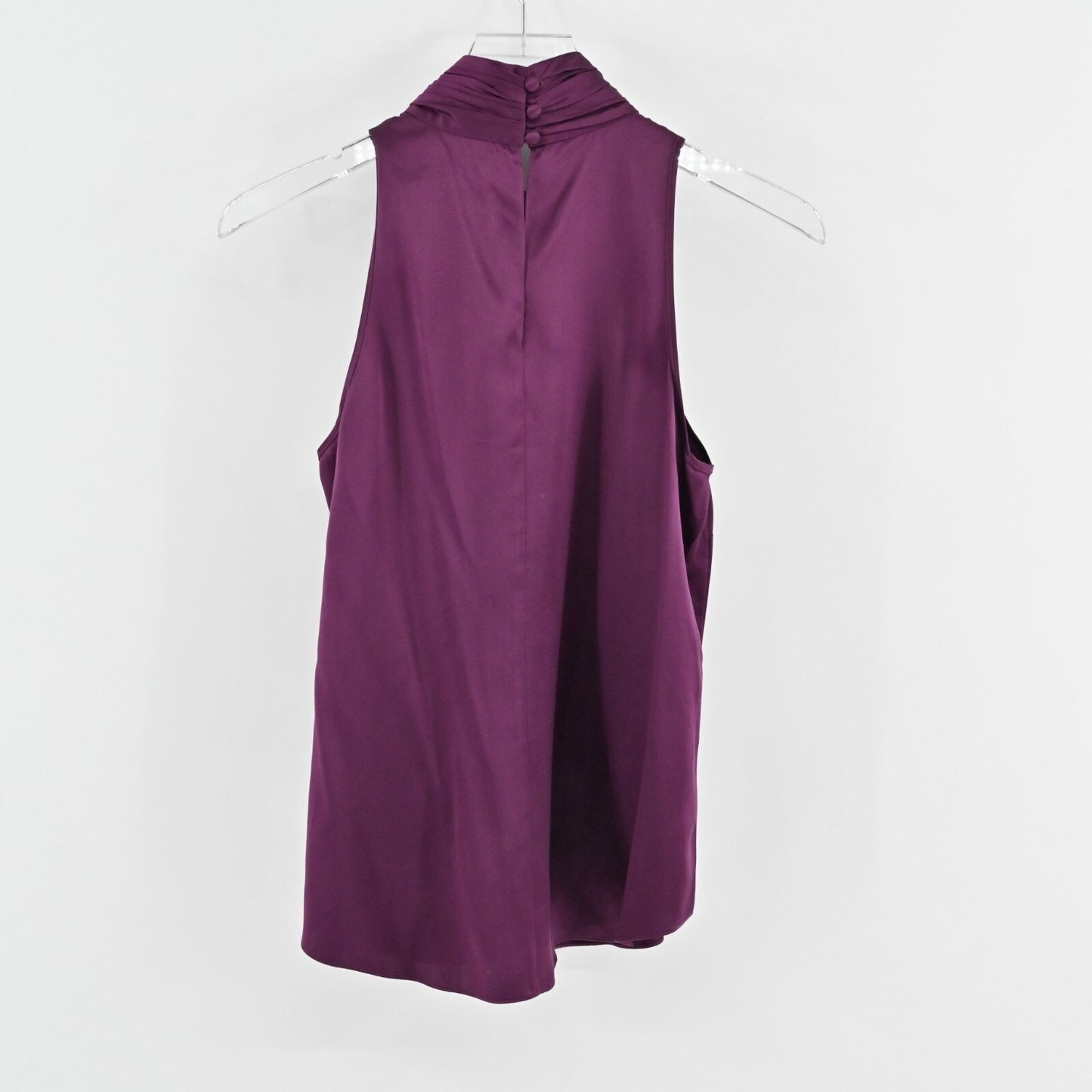 CINQ A SEPT Womens Silk Top Size XS Satin Purple Mock Neck Sleeveless Blouse