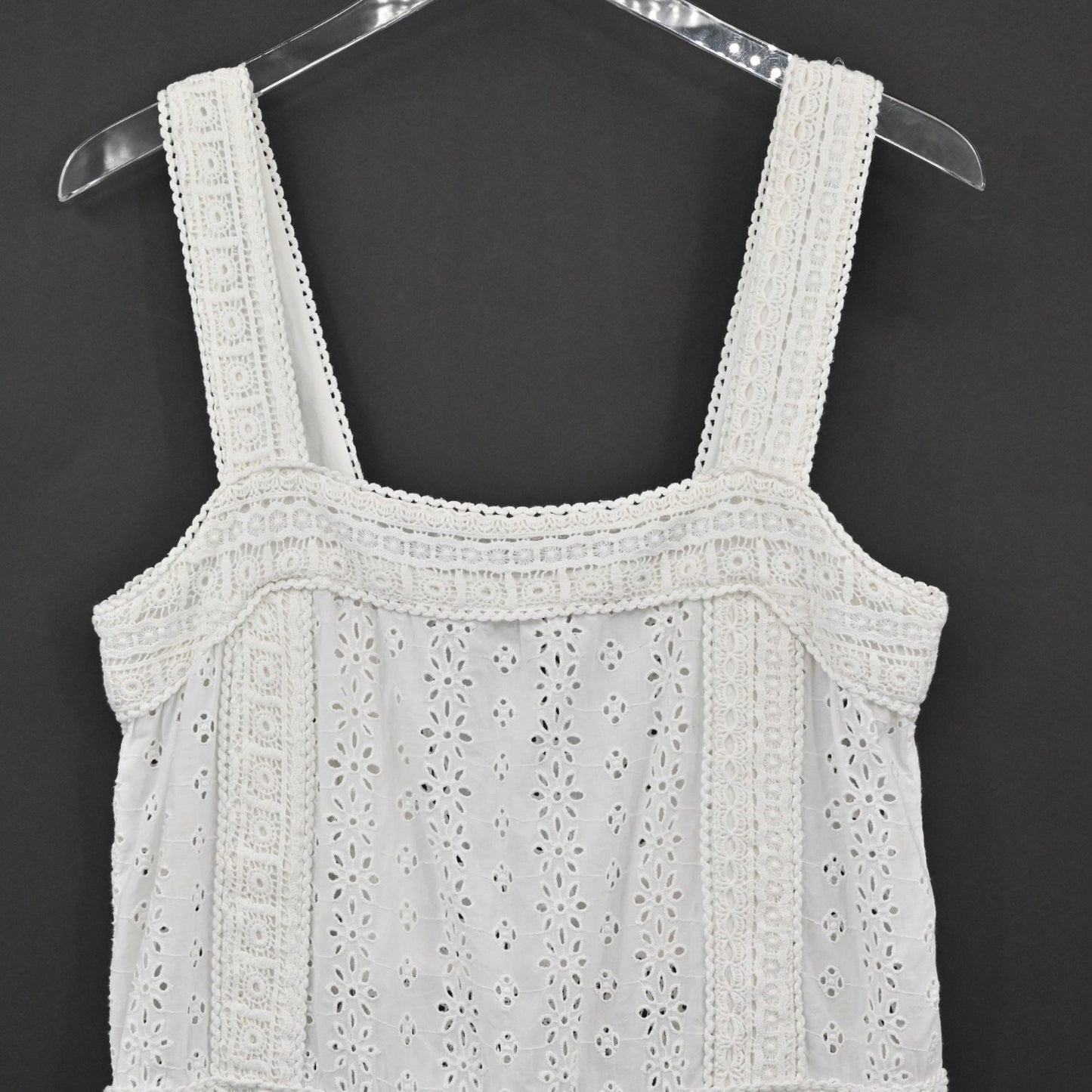 Ondademar White Eyelet Cover Up Dress Size L Square Neck Sleeveless Cotton Mini