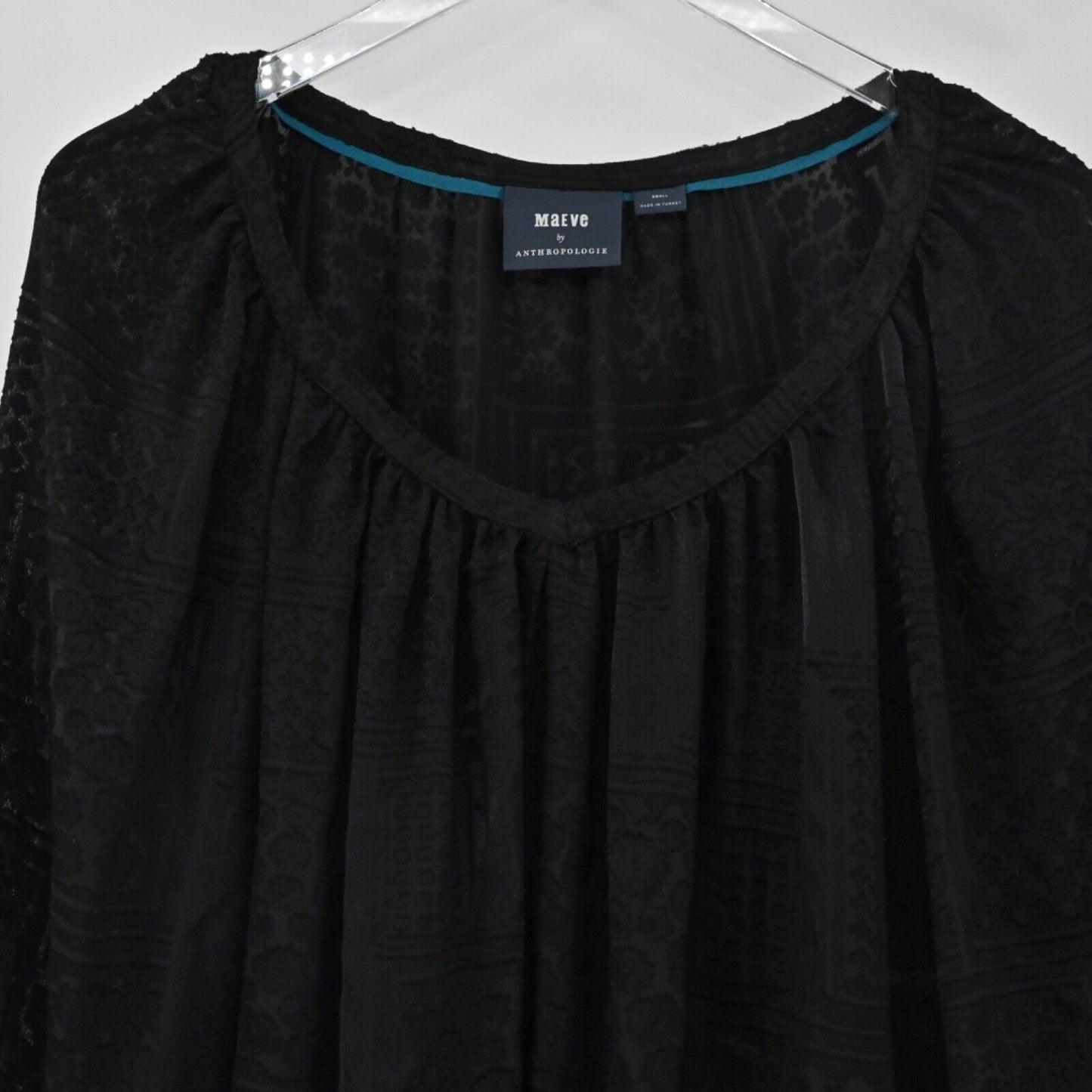 MAEVE by ANTHROPOLOGIE Top Womens Size S Black Patchwork Burnout Balloon Sleeve