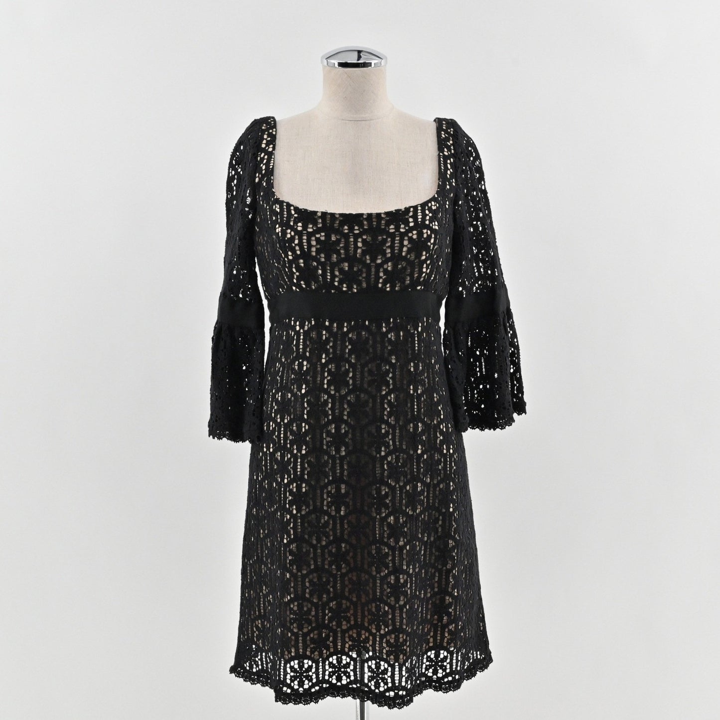Milly Black Lace Dress Size 6 Milkmaid Bell Sleeve Whimsigoth Dark Romantic Y2k