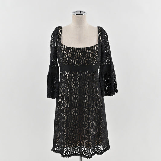 Milly Black Lace Dress Size 6 Milkmaid Bell Sleeve Whimsigoth Dark Romantic Y2k