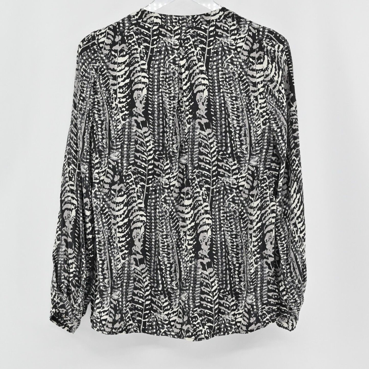 JOIE Top Womens Size M Yinca Feather Print Silk Black White Blouse Minimalist