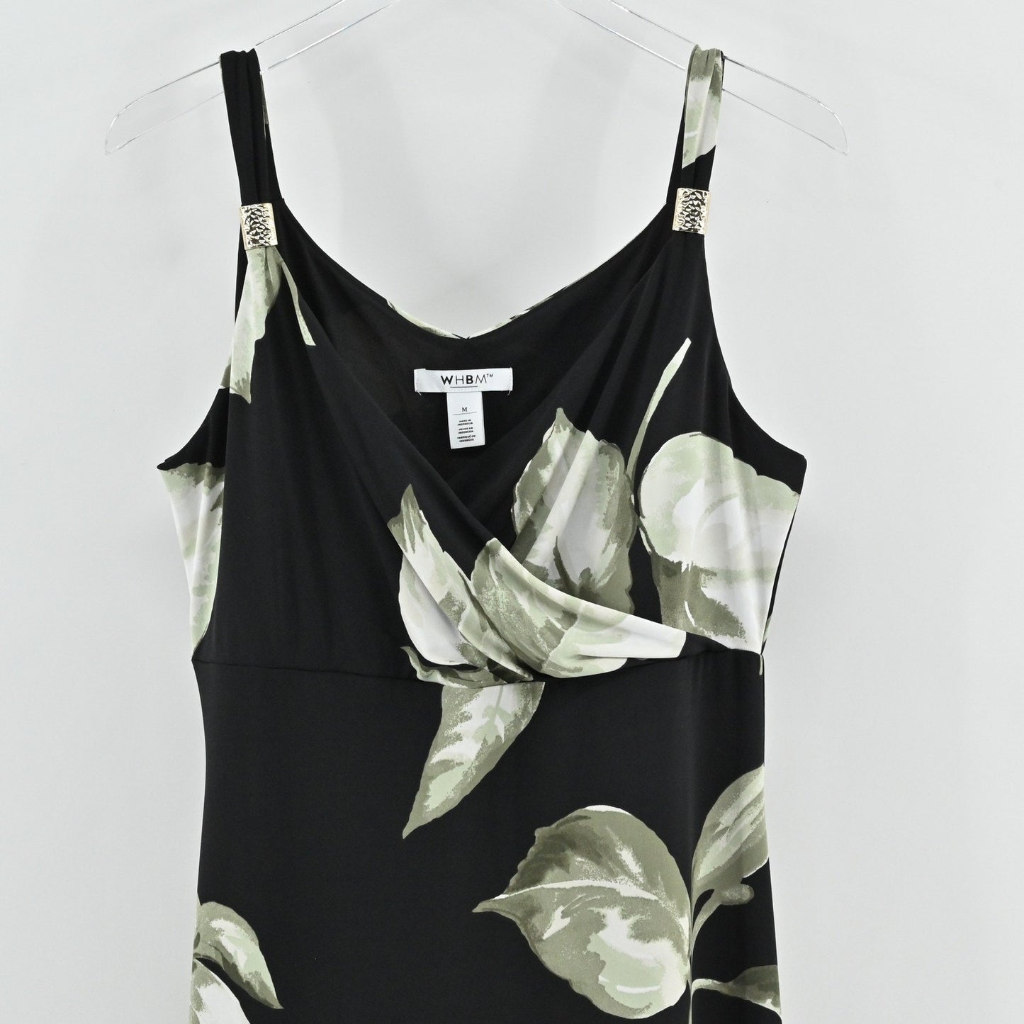 WHBM Maxi Dress Size M Black Green Floral Tropical Cruise Sleeveless Romantic