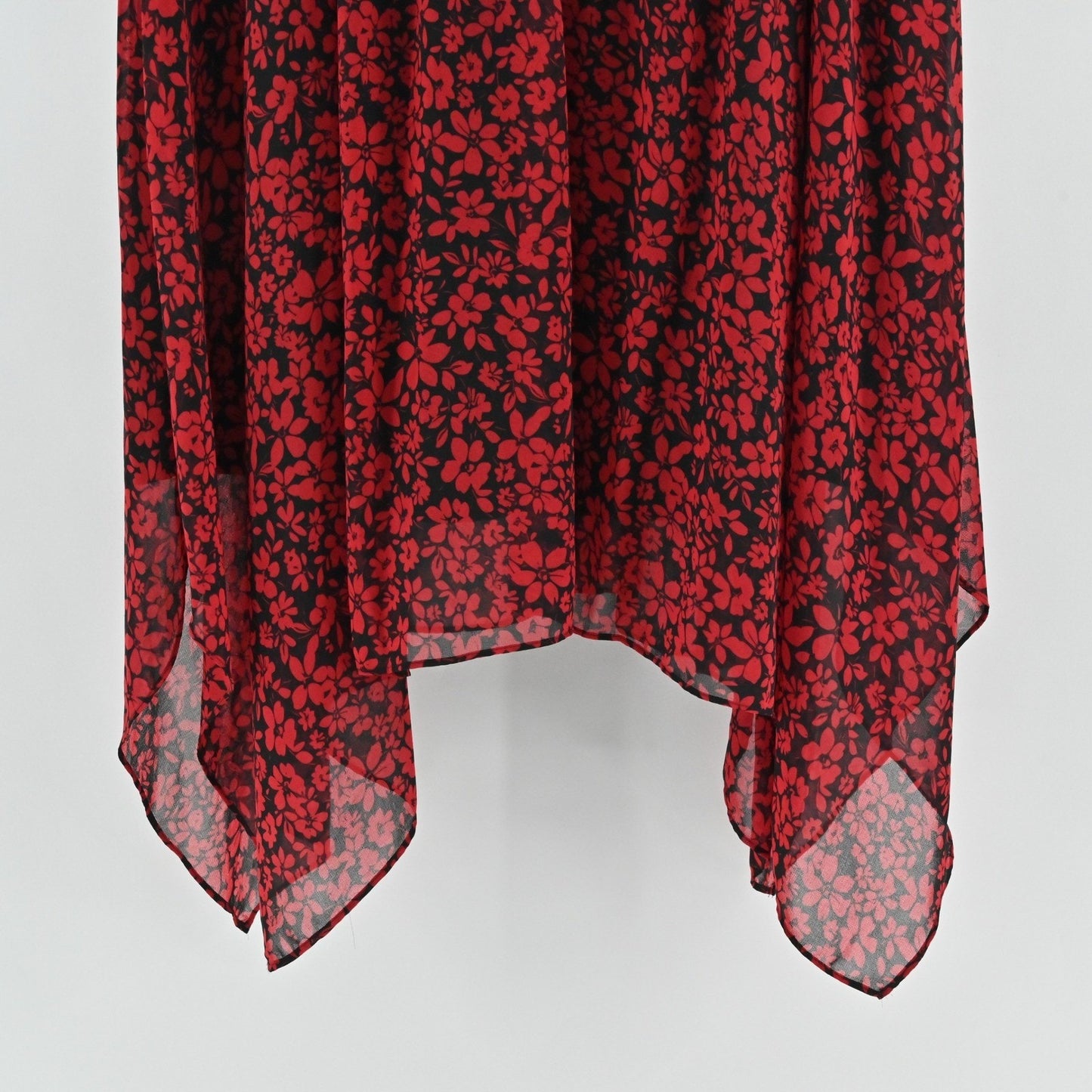 Karl Lagerfeld Ruched Floral Midi Skirt Size 8 Chiffon Ruffle Handkerchief Hem