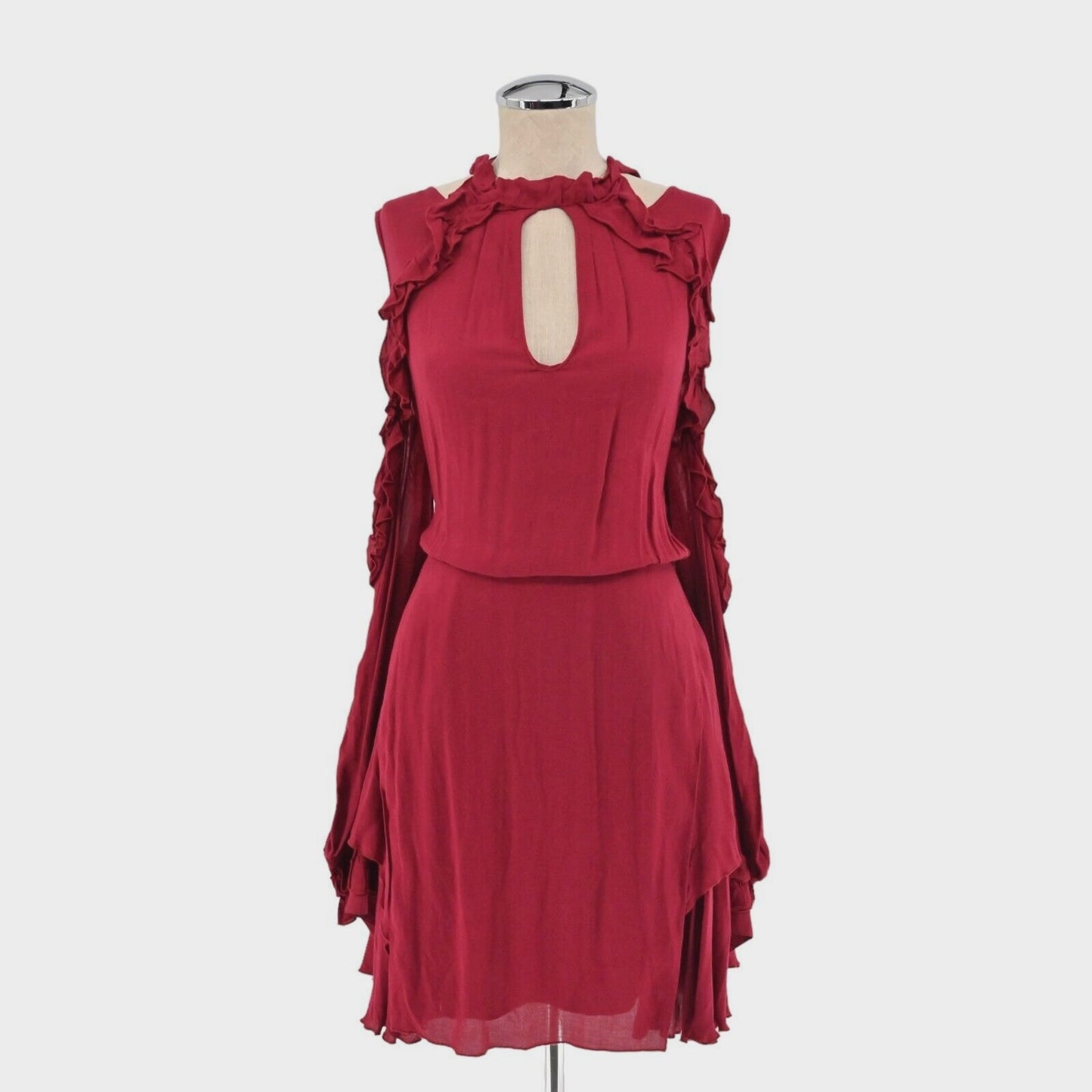 IRO Womens Hanie Cold Shoulder Dress Size 42 XL Red Ruffle Long Sleeve Mini NEW