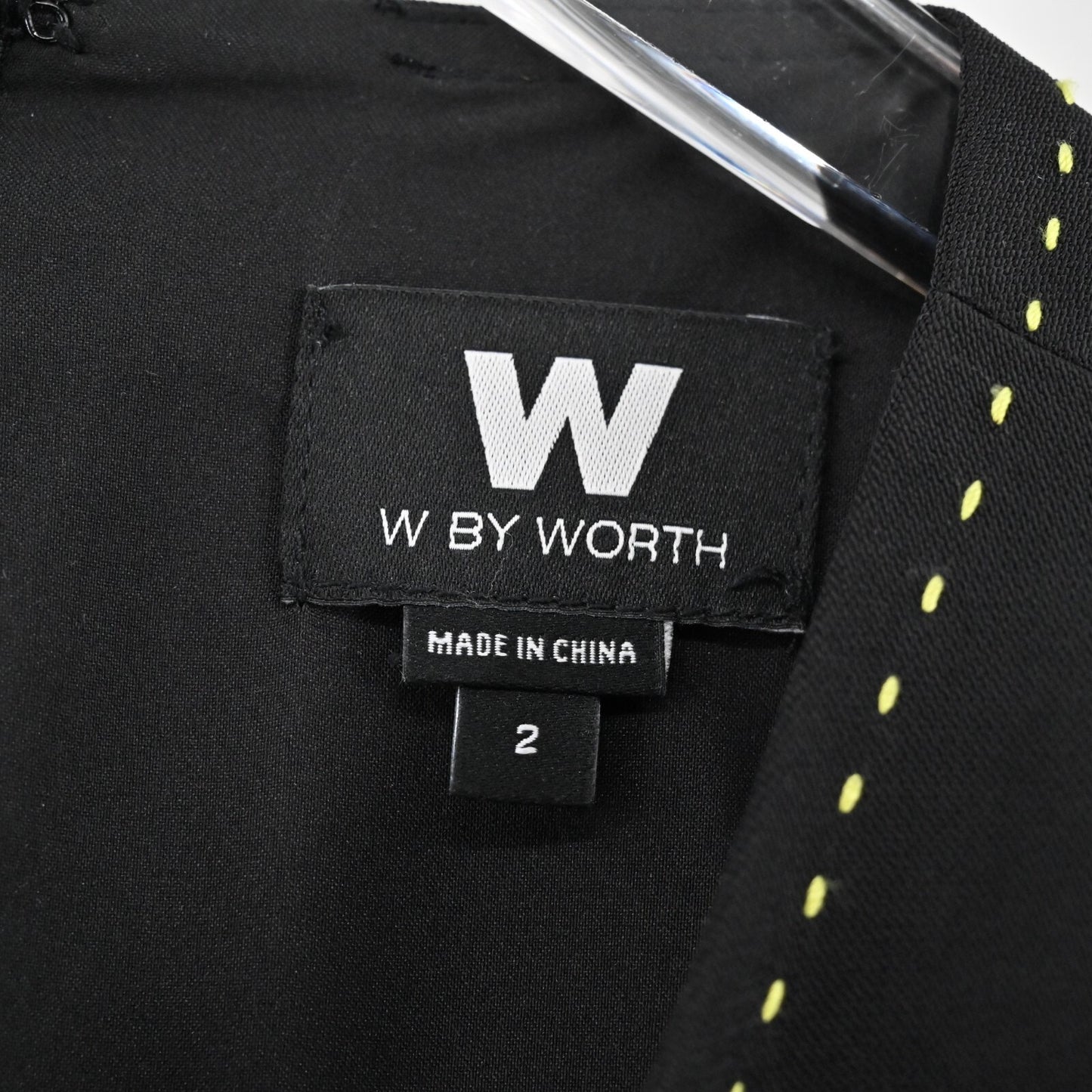 W by WORTH Dress Size 2 Classic Black Sleeveless Yellow Stitch Trim Quiet Luxury