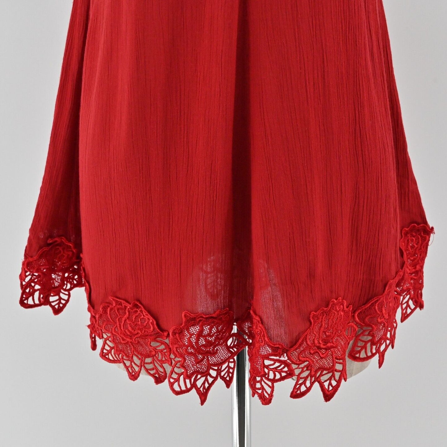 FREE PEOPLE Dress Womens Size XS Wicked Spell Brick Red Strappy Floral Lace Boho