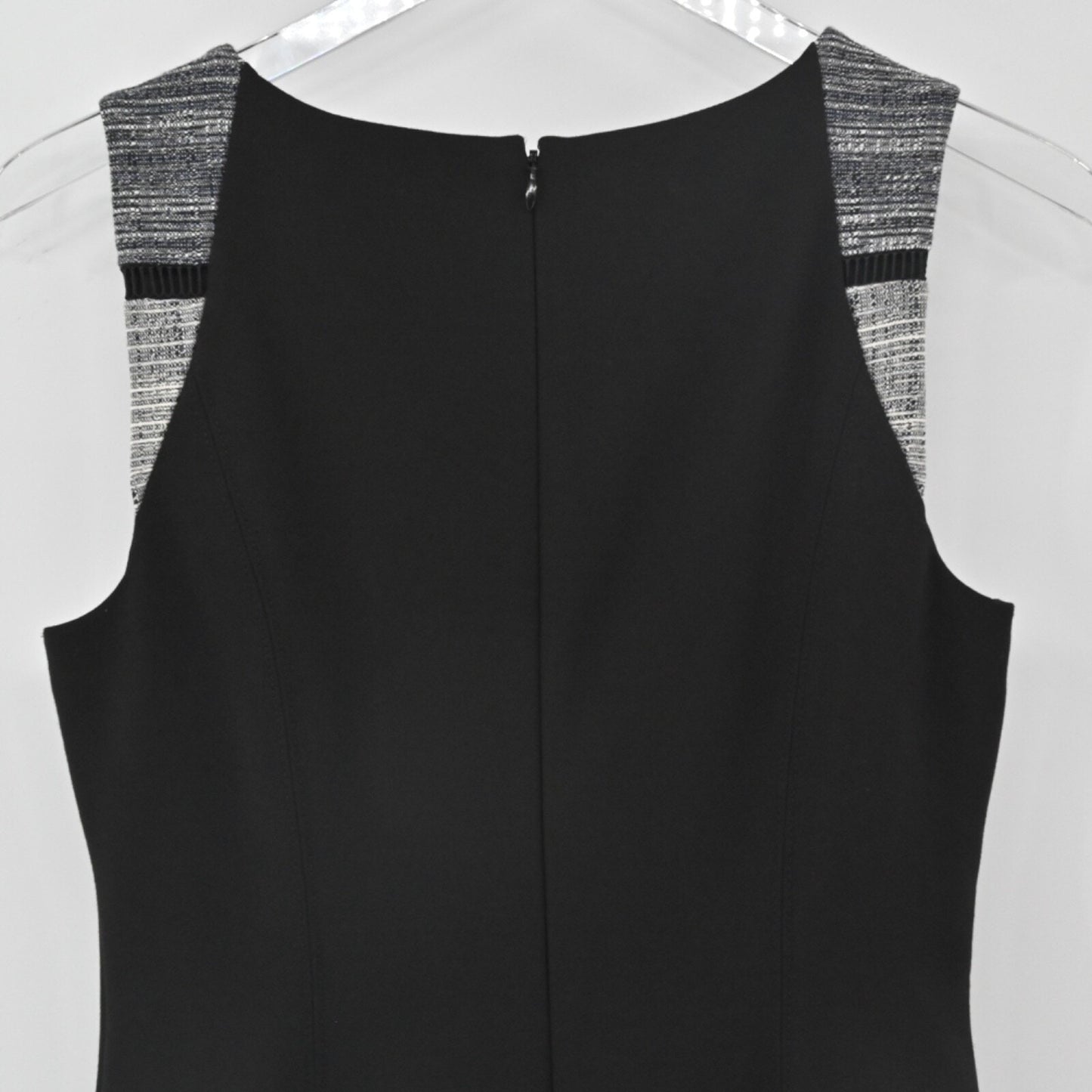 WHBM Sheath Dress Size 2 Black Sleeveless Tweed Trim Stripe Minimalist Elegant