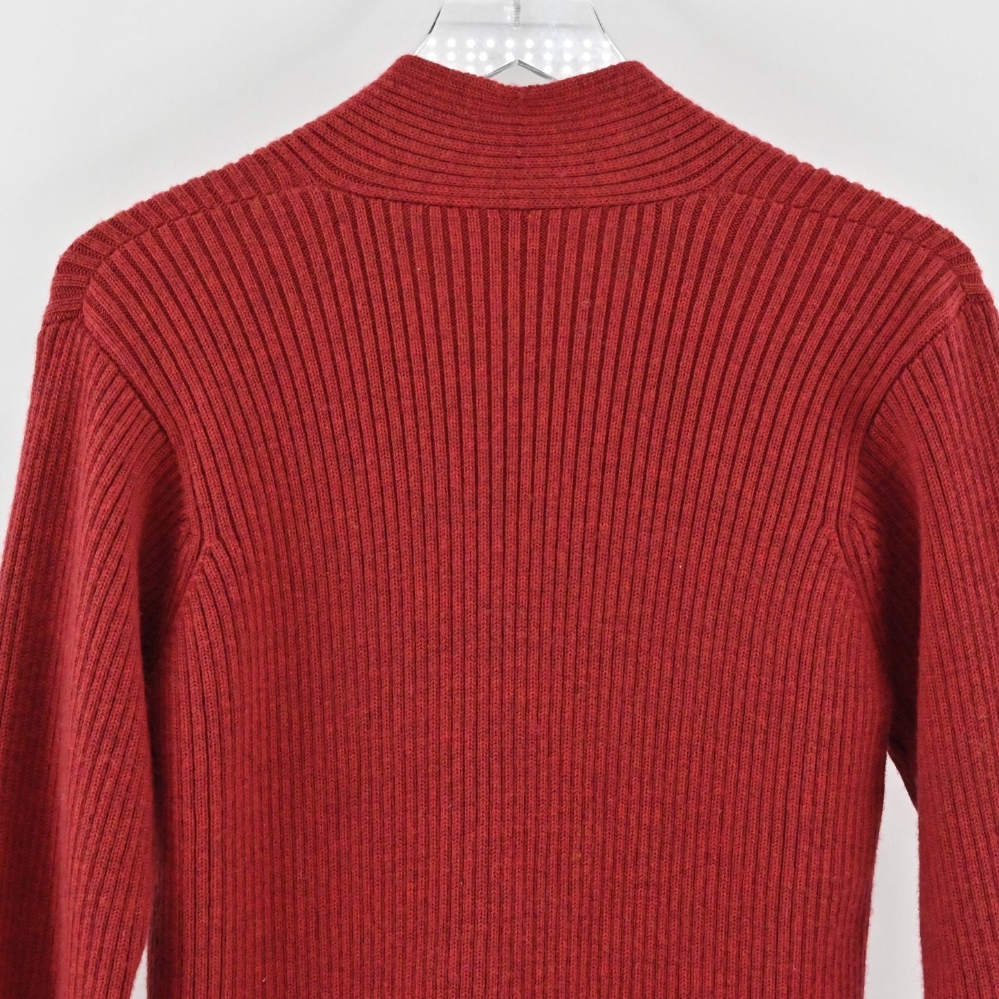 Eileen Fisher Womens Open Front Ribbed Cardigan Sweater Size S Red Wool Knit