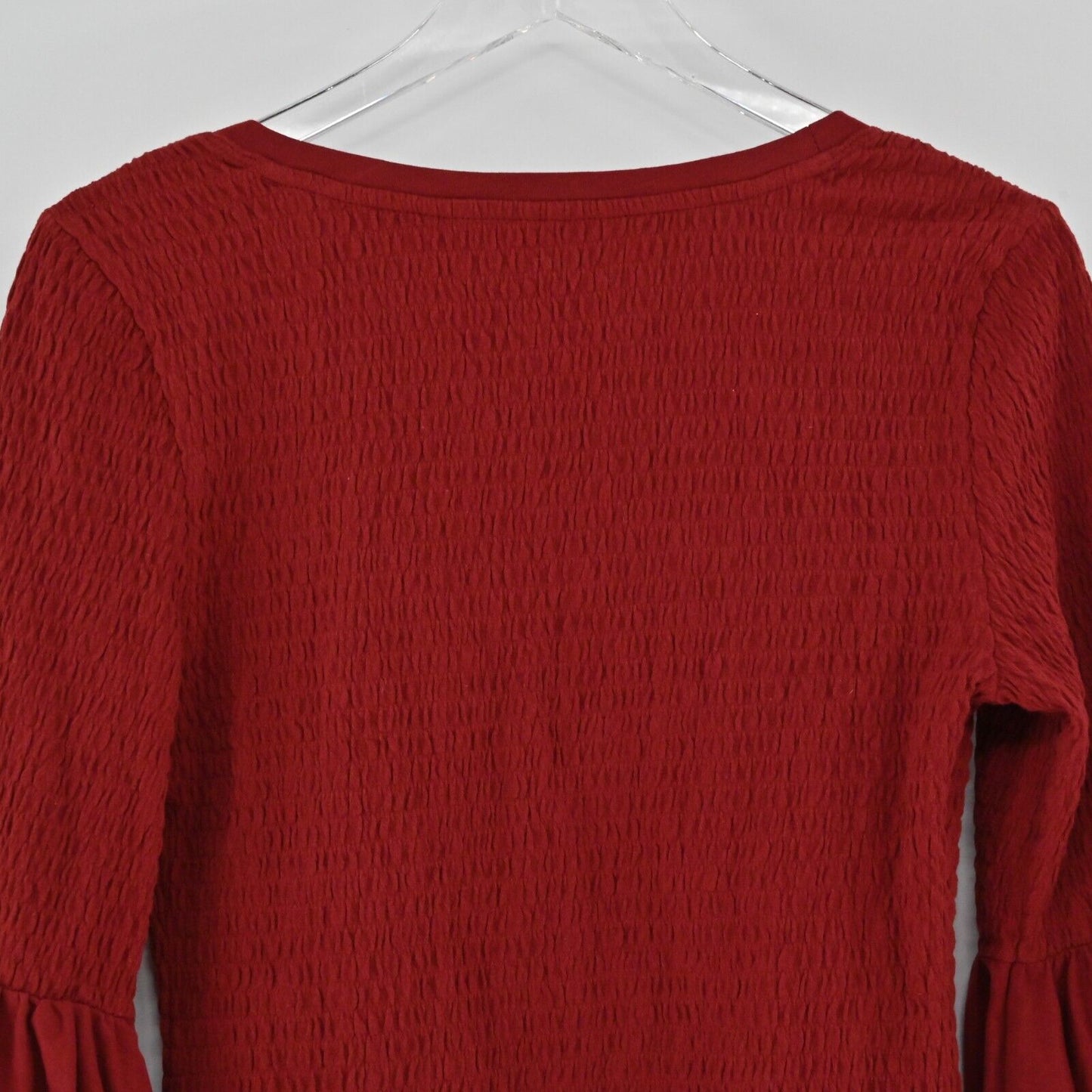 ANTHROPOLOGIE Top Womens Size M Smocked Bell Sleeve Scoop Neck Stretch Blouse