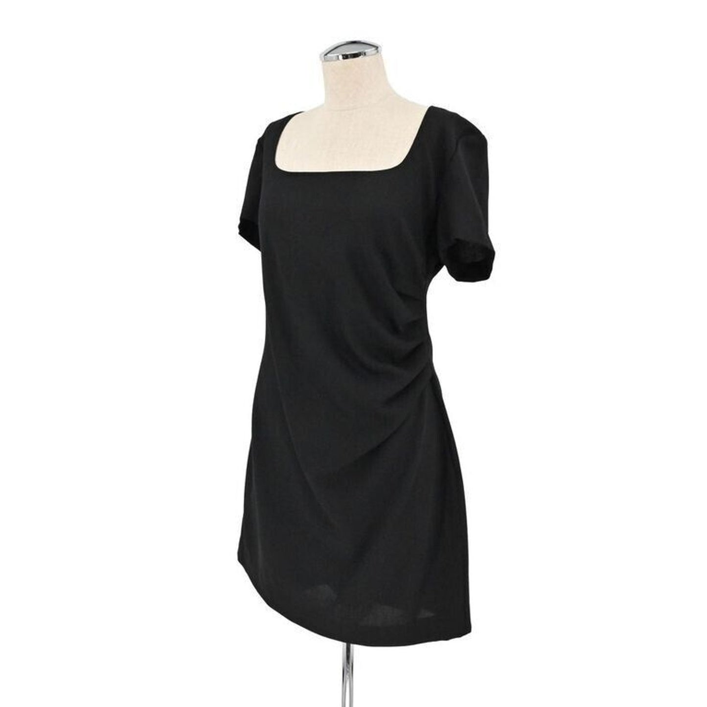 Vtg ESCADA Dress Womens Size 12 Black Virgin Wool Square Neck Ruched Twee Retro