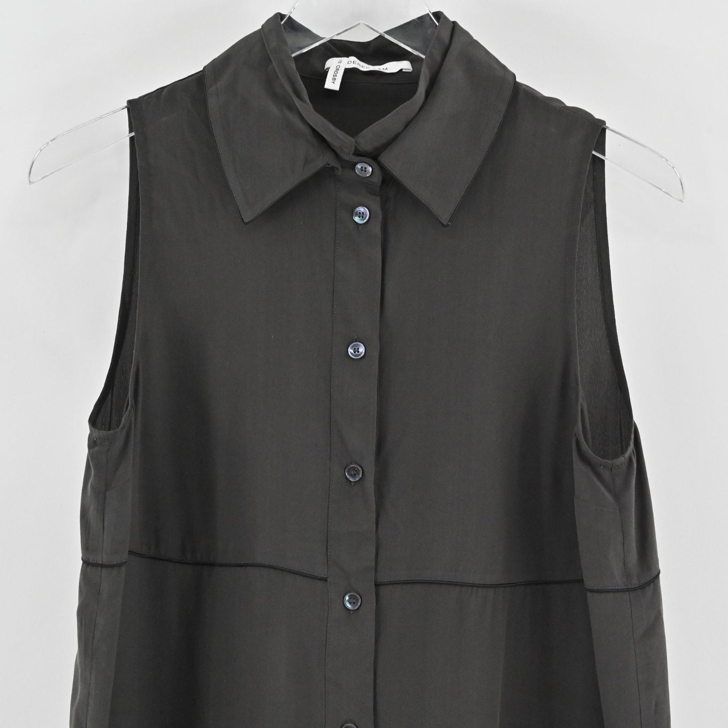 Derek Lam 10 Crosby Gray Silk Chiffon Dress Size 2 Sleeveless Collared Button Up