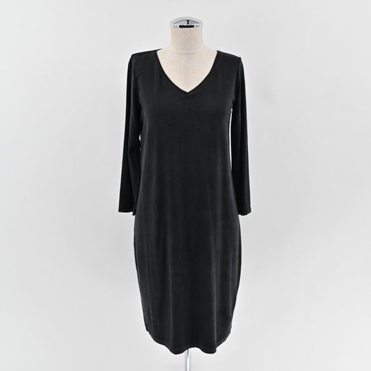 EILEEN FISHER Dress Sz XS Black VNeck Soft Stretch Relaxed Long Sleeve Lagenlook