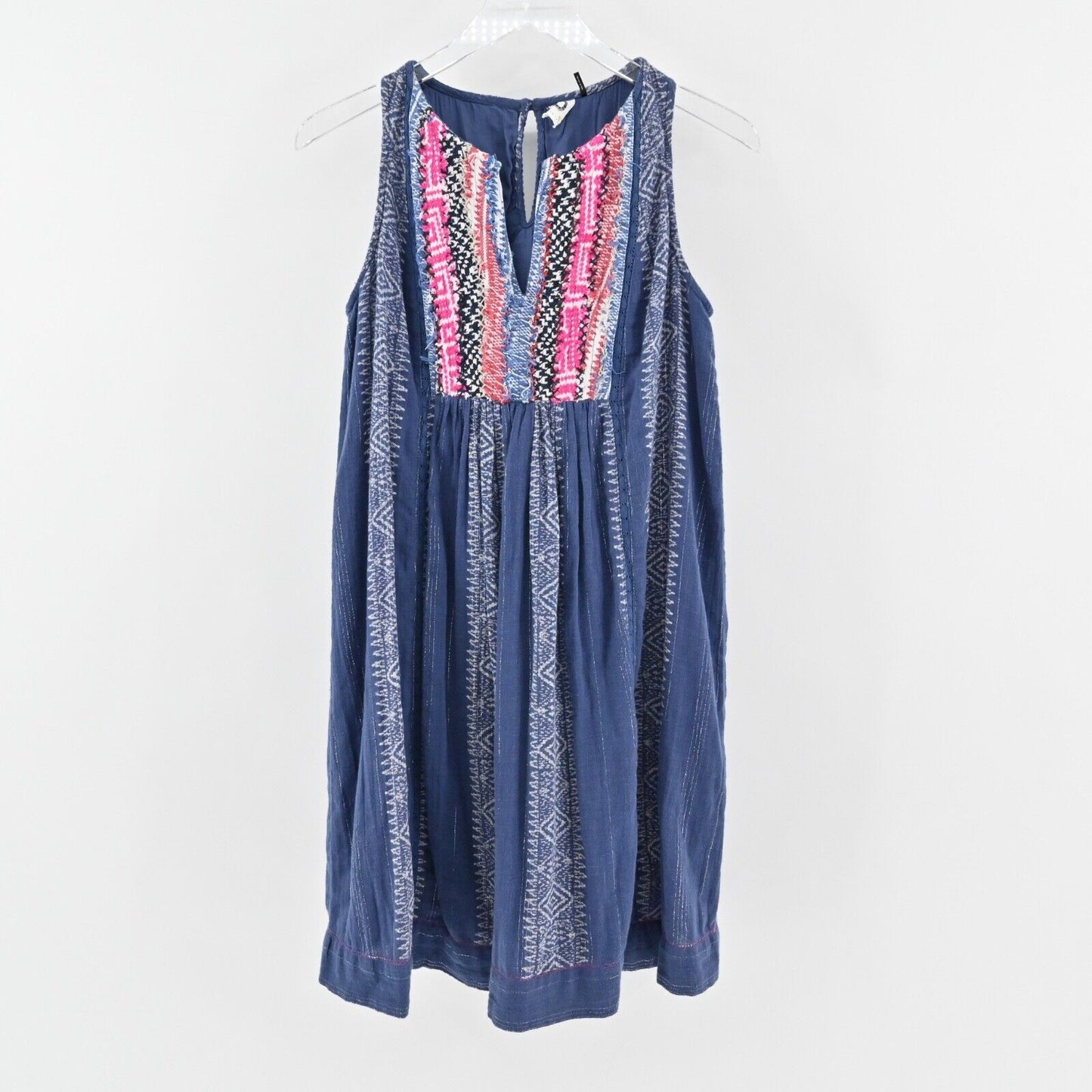 ANTHROPOLOGIE Dress Sz 0 Blue Embroidered Metallic Cotton Morwen Shift AKEMI KIN