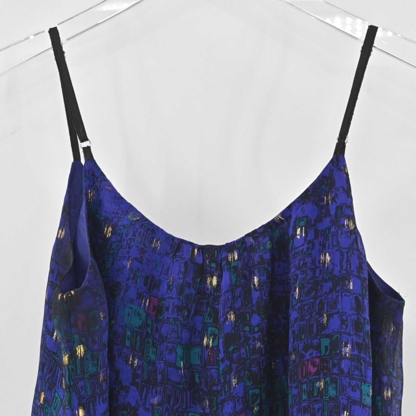 ARYN K Womens Silk Chiffon Top Size S Boho Fairy Romantic Blue Spaghetti Straps