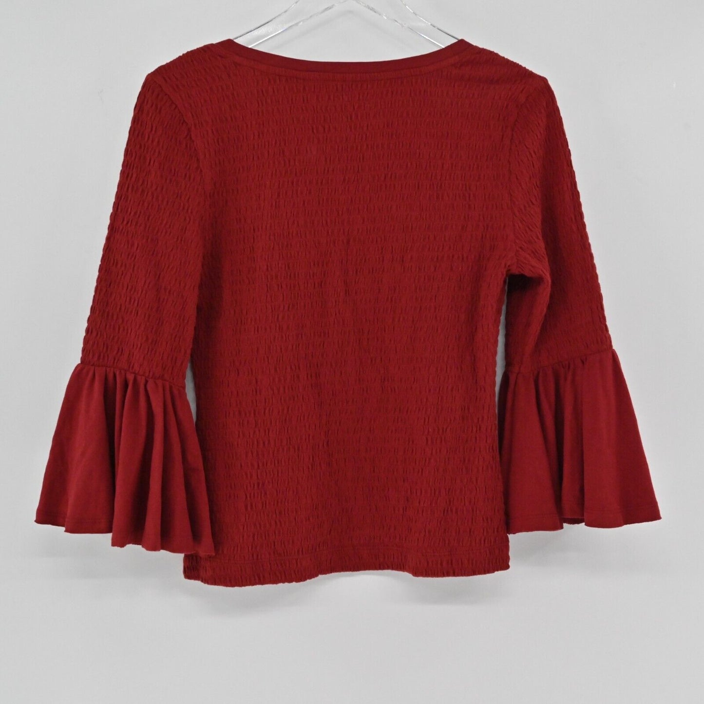 ANTHROPOLOGIE Top Womens Size M Smocked Bell Sleeve Scoop Neck Stretch Blouse