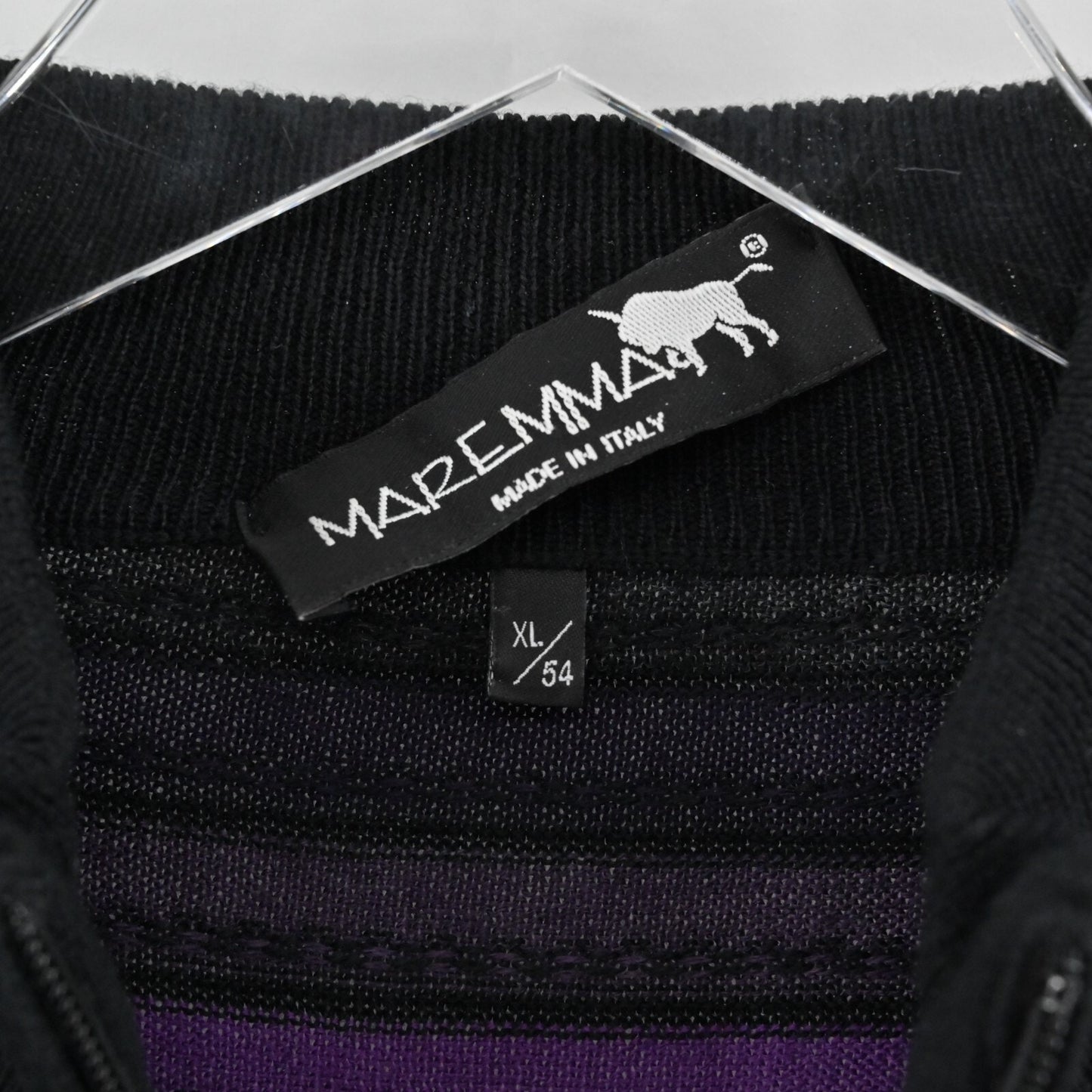 MAREMMA Wool Sweater Mens Size XL Purple Stripe Blend Knit Quarter Zip Italy