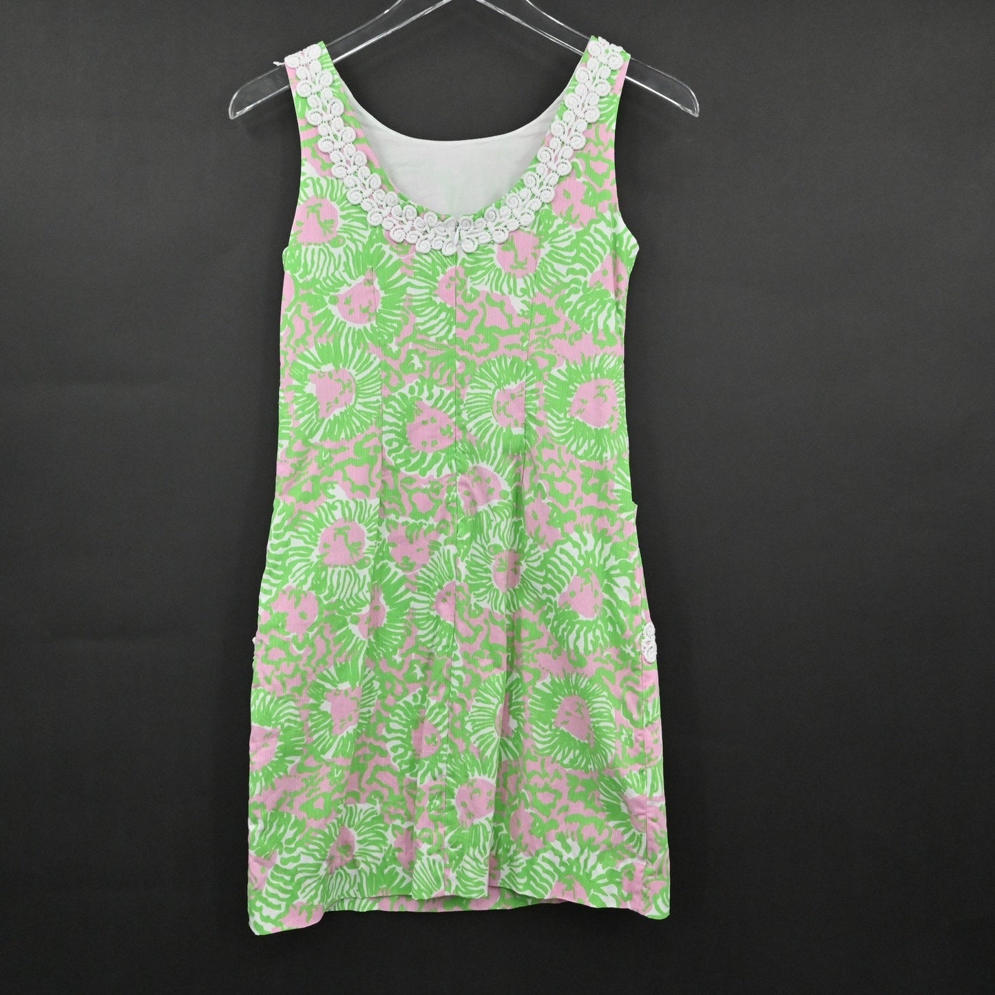 Lilly Pulitzer Liz Mini Shift Dress Size 00 Green Sunnyside Lions Cotton Pockets