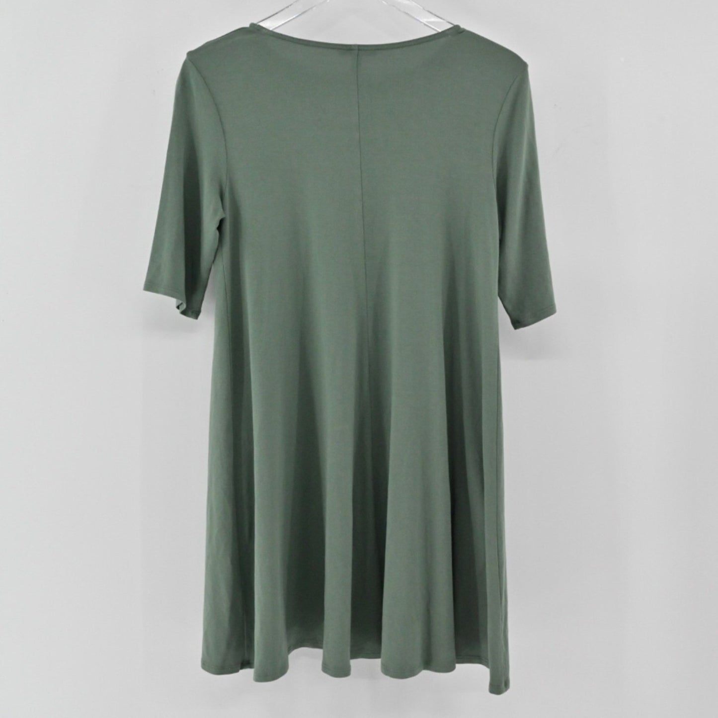 EILEEN FISHER Jersey Sage Green Dress Size S Lagenlook Shift Half Sleeve USA