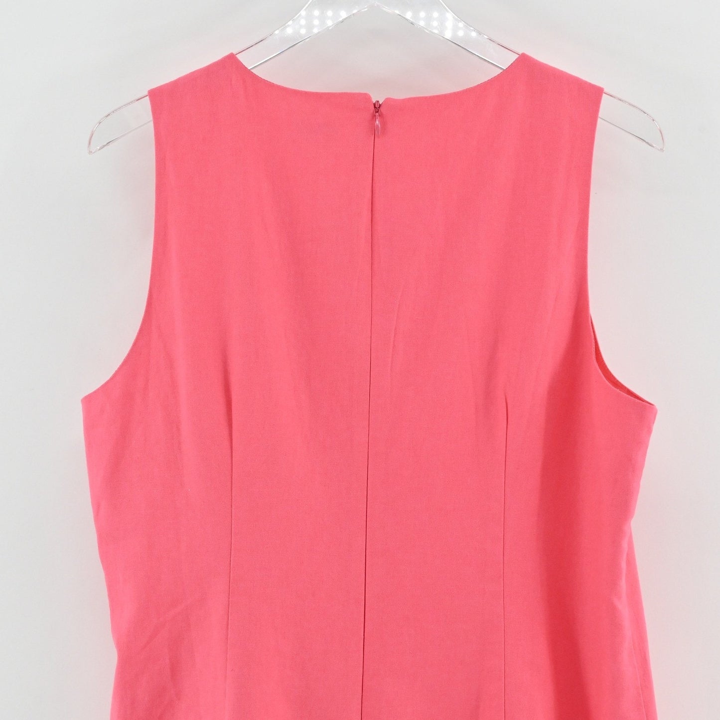 J Crew Scalloped Hem Dress Size 14 Coral Pink Shift Sleeveless Linen Minimalist