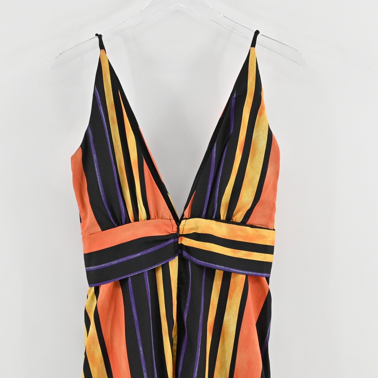 Luxxel Maxi Dress Dress L Multicolor Striped Sleeveless V Neck Twist Front Boho