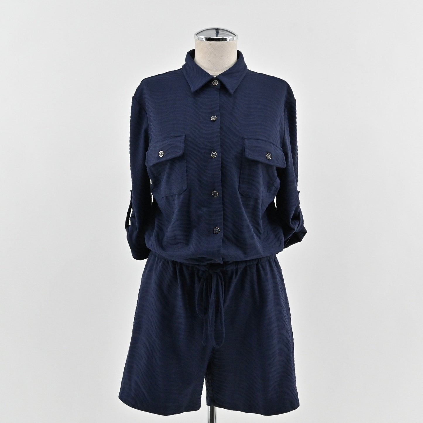 J McLaughlin Womens Westport Navy Raffia Jacquard Romper Size M Drawstring Waist