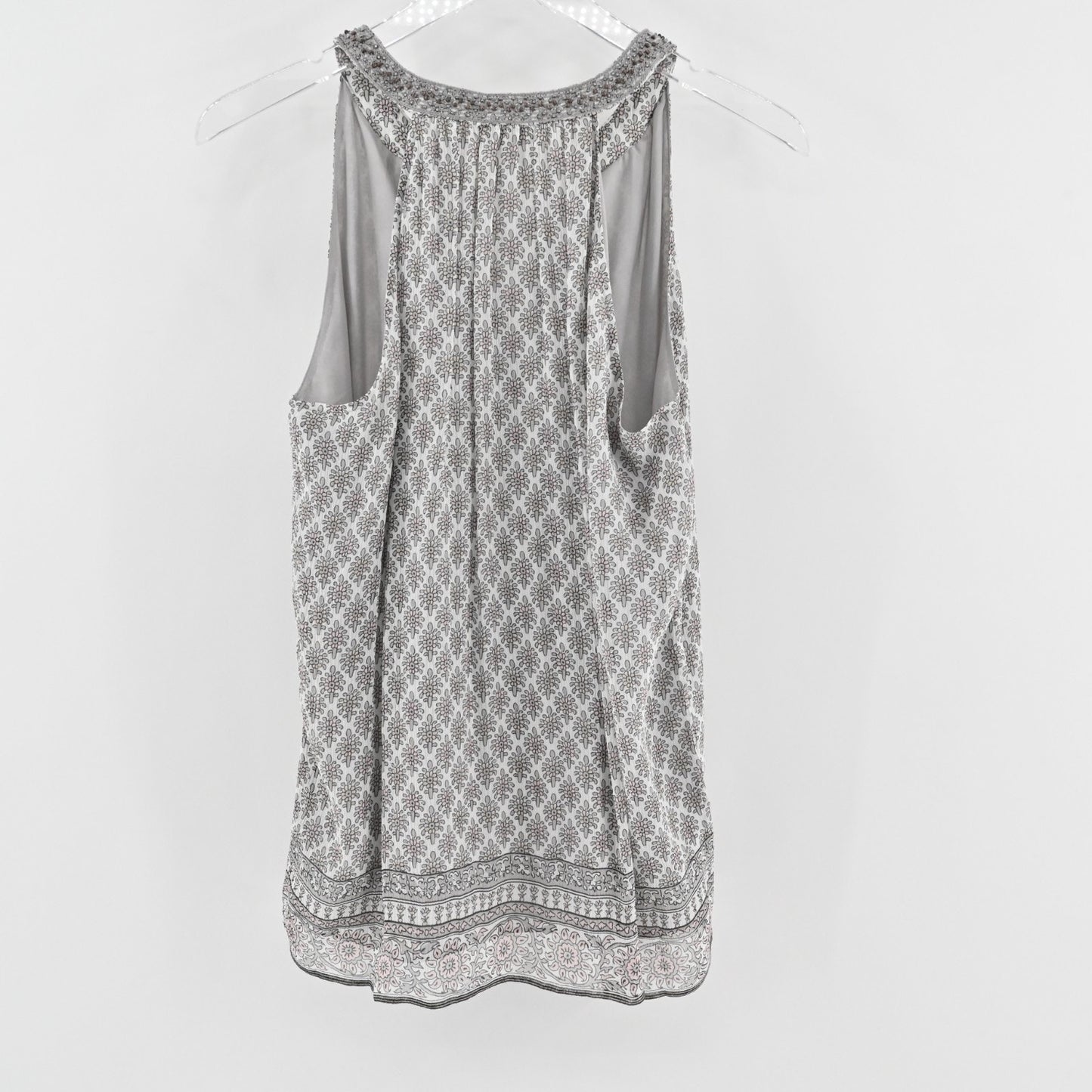Joie Womens Astor Silk Sleeveless Top Size S Beaded Embroidered Gray Boho Tunic