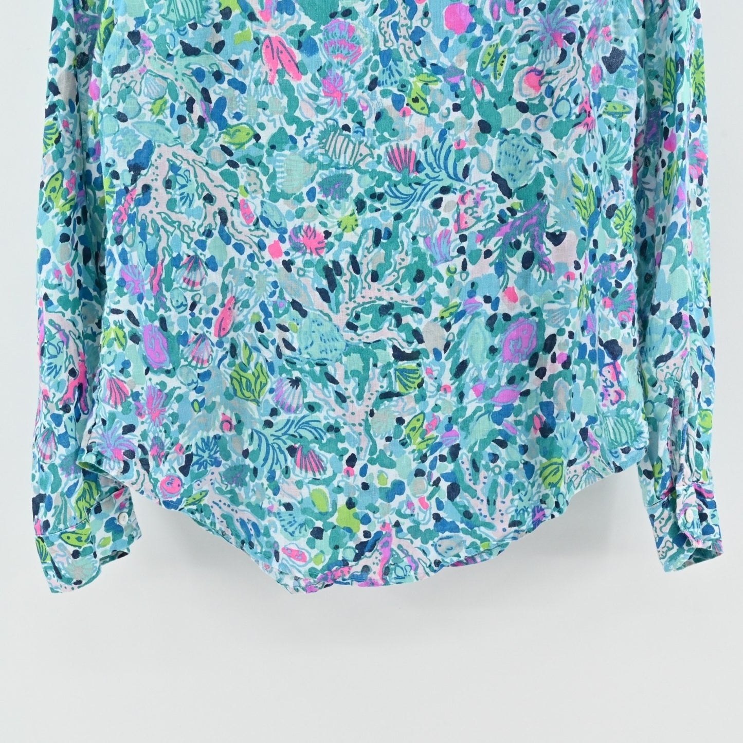Lilly Pulitzer Sea View Linen Button Down Top Size XS Multi Dive Bar Button Blue