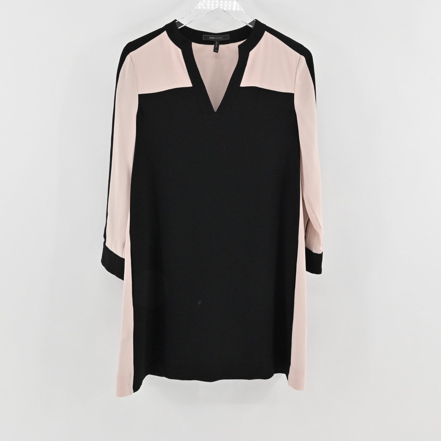 BCBGMaxazria Color Block Shift Dress Size XS Black Blush Pink Office Capsule