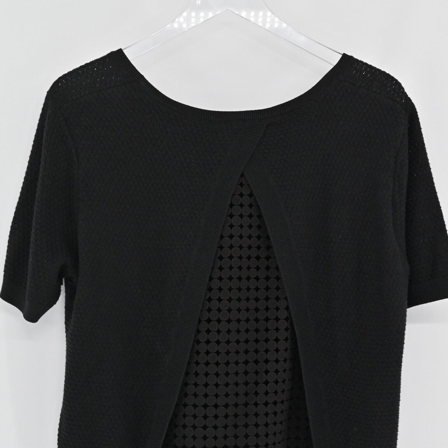 SACHIN BABI Top Womens Size Large Black Knit Split Back Dotted Mesh Layer Trim