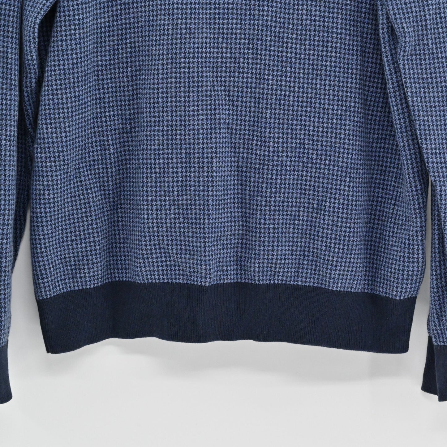 BROOKS BROTHERS Mens Cashmere Sweater Sz L Blue Houndstooth Cotton 1/4 Zip Mock