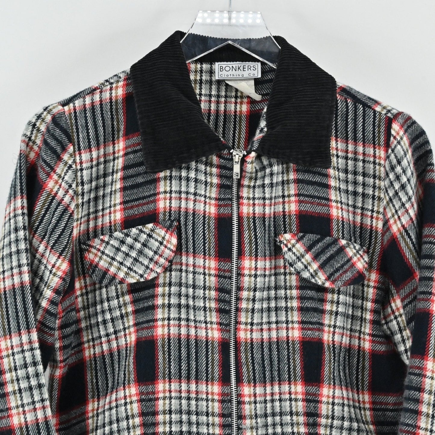 Vtg Y2k BONKERS Wool Blend Plaid Cropped Jacket Size M Corduroy Preppy Grunge