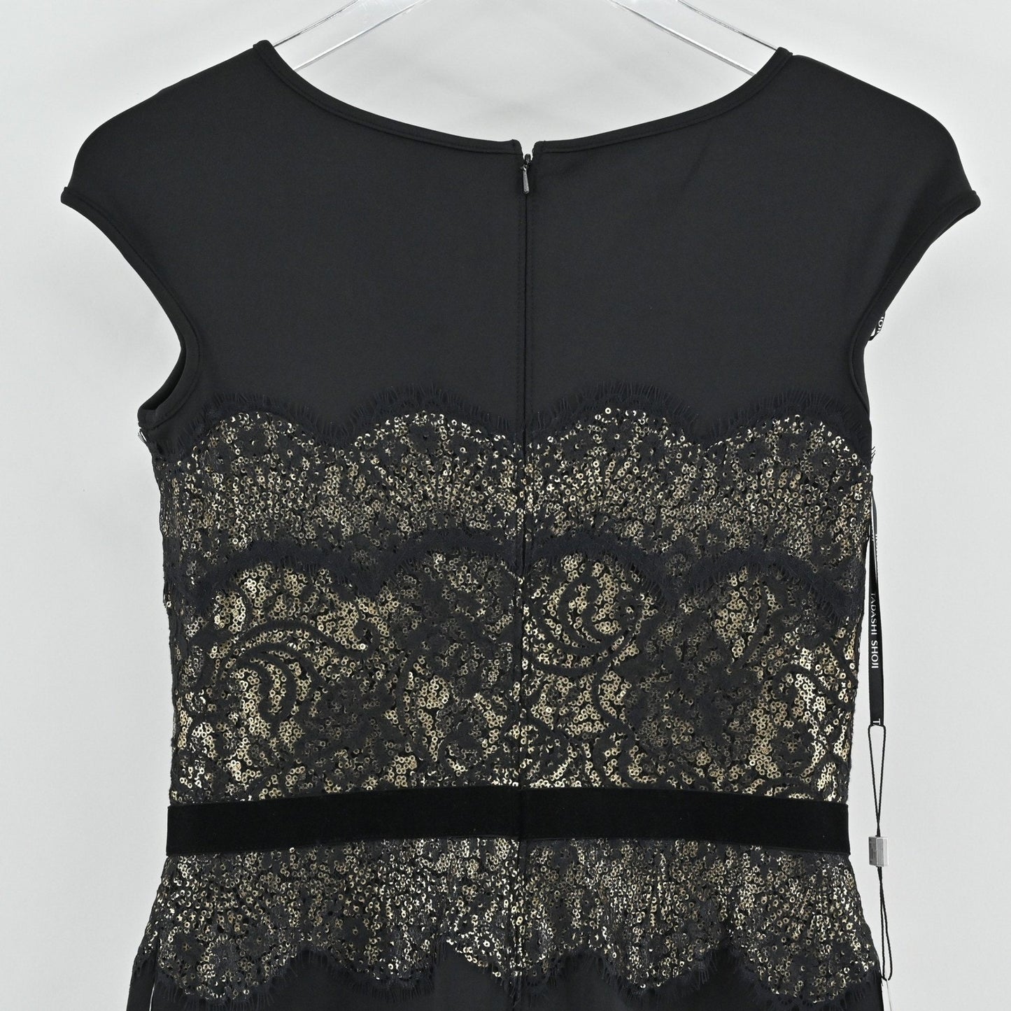 Tadashi Shoji Lace Dress Size 2 Black Gold Romantic Career Elegant Cocktail Glam