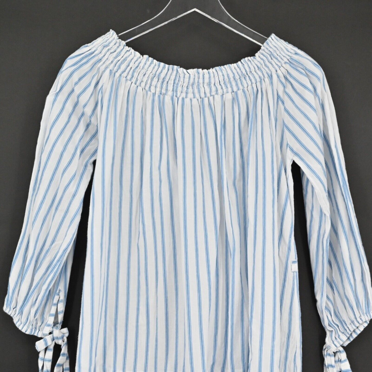 FAITHFULL THE BRAND Dress Womens Size 4 Milos Off The Shoulder Mini Blue Stripe