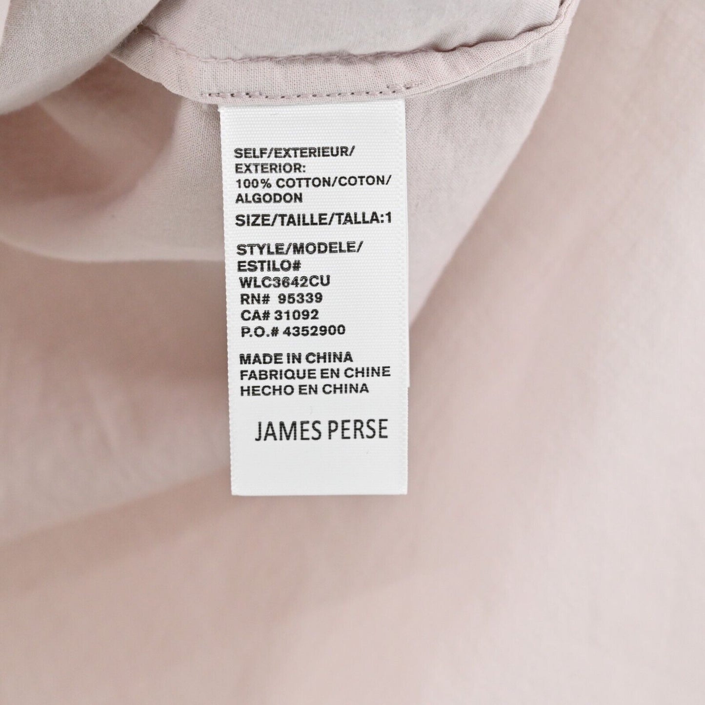 JAMES PERSE Top Womens Size 1 S Blouse Standard Blush Button Front Cotton Tunic
