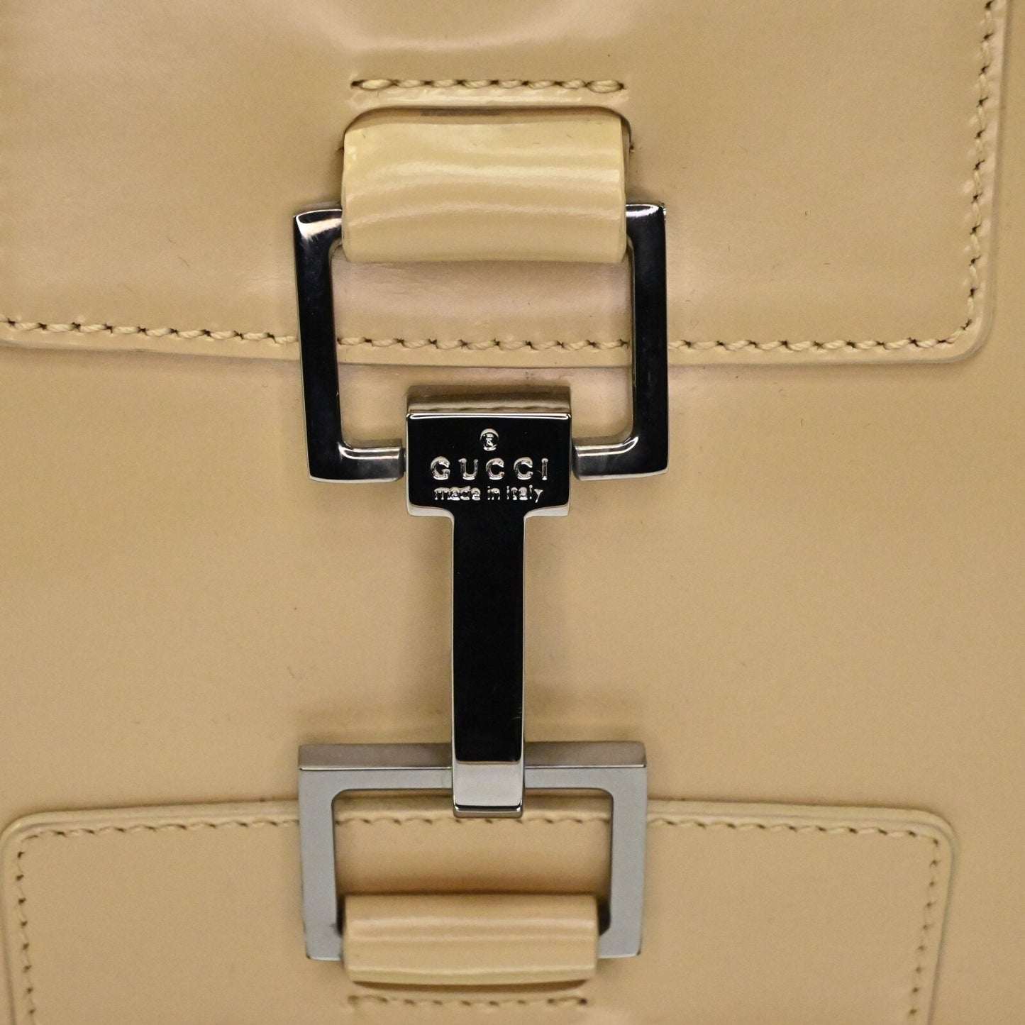 GUCCI Bag Jackie Beige Patent Leather Double Handle Classic Shoulder Tote Bag