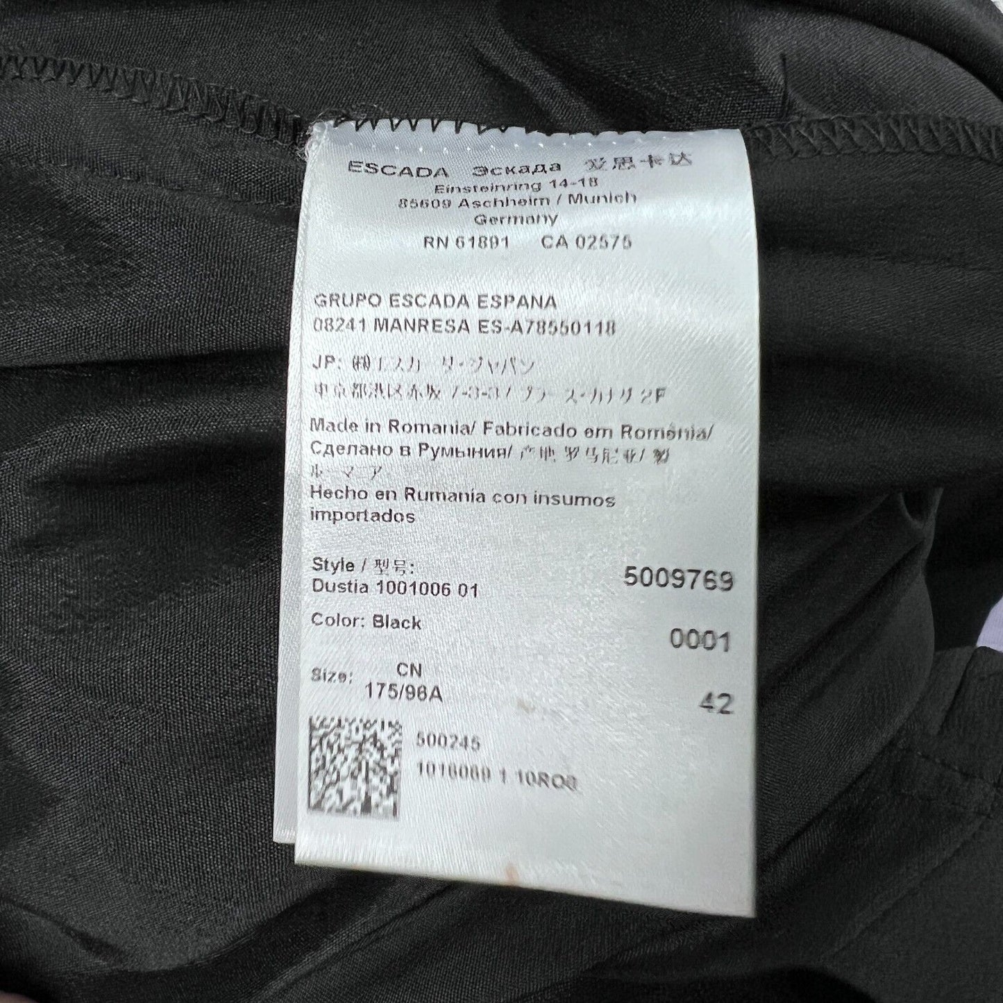 Vtg ESCADA Dress Womens Size 12 Black Virgin Wool Square Neck Ruched Twee Retro