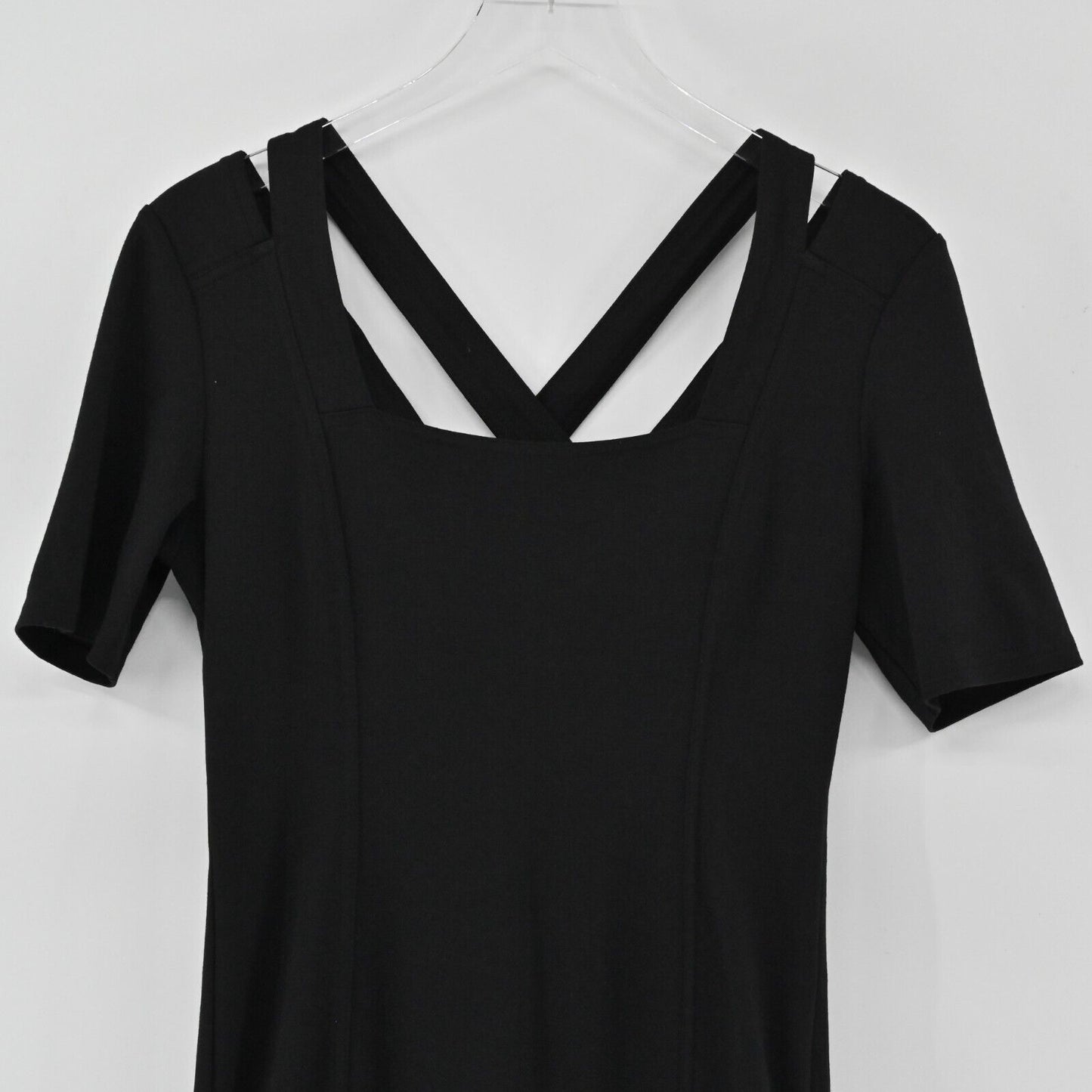 REISS Dress Womens Size M Black Starlet Strappy Cross Back Bodycon Short Sleeve