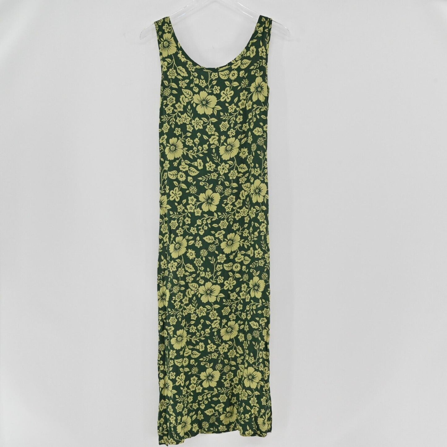 Vtg OLD NAVY Dress Womens Size 8 Green Tropical Floral Print Sleeveless Maxi