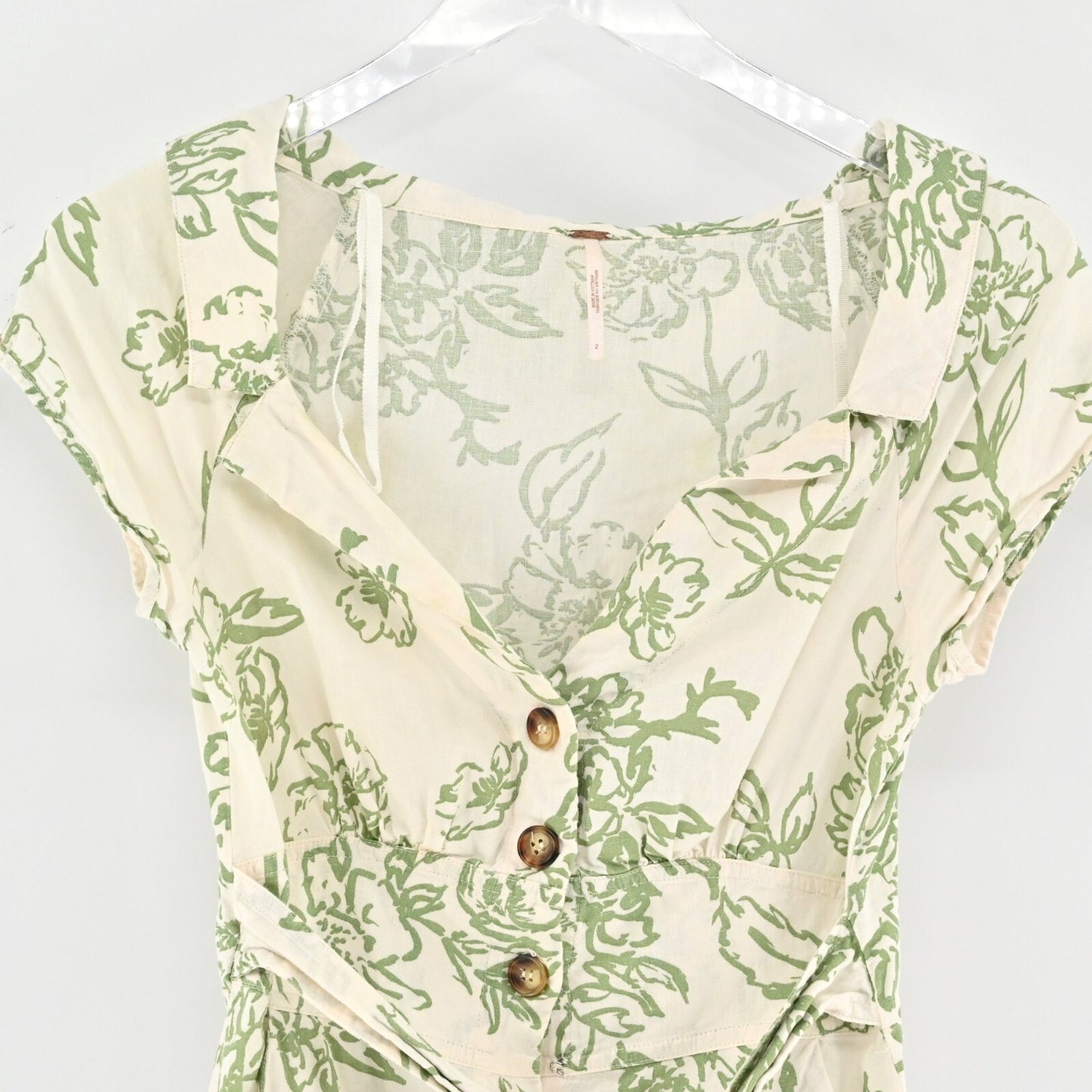 FREE PEOPLE Womens A Thing Called Love Dress Size 2 Mini Green Button Back Tie