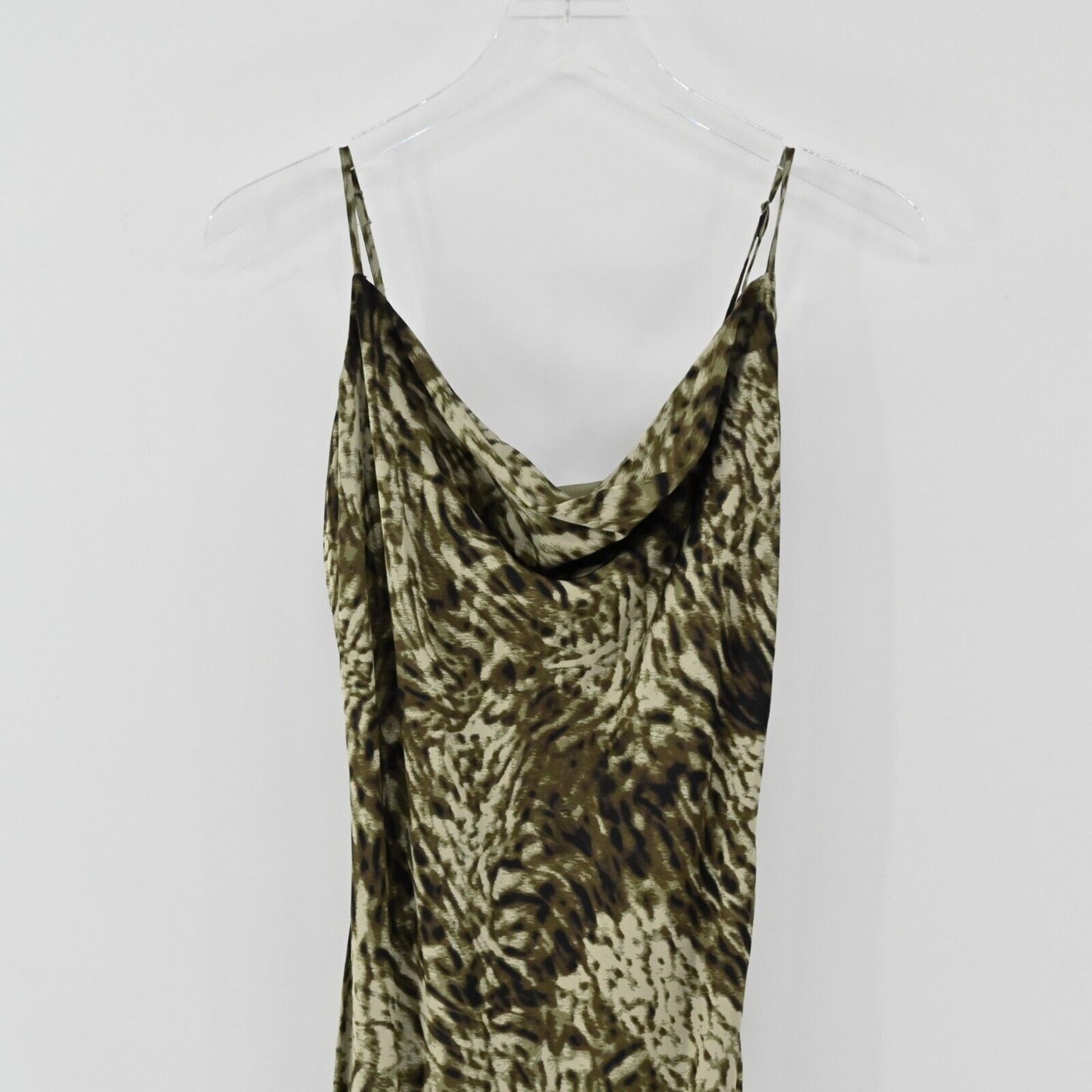 GOOD AMERICAN Dress Womens Size M Jungle Print Cowl Neck Viscose Stretch Midi