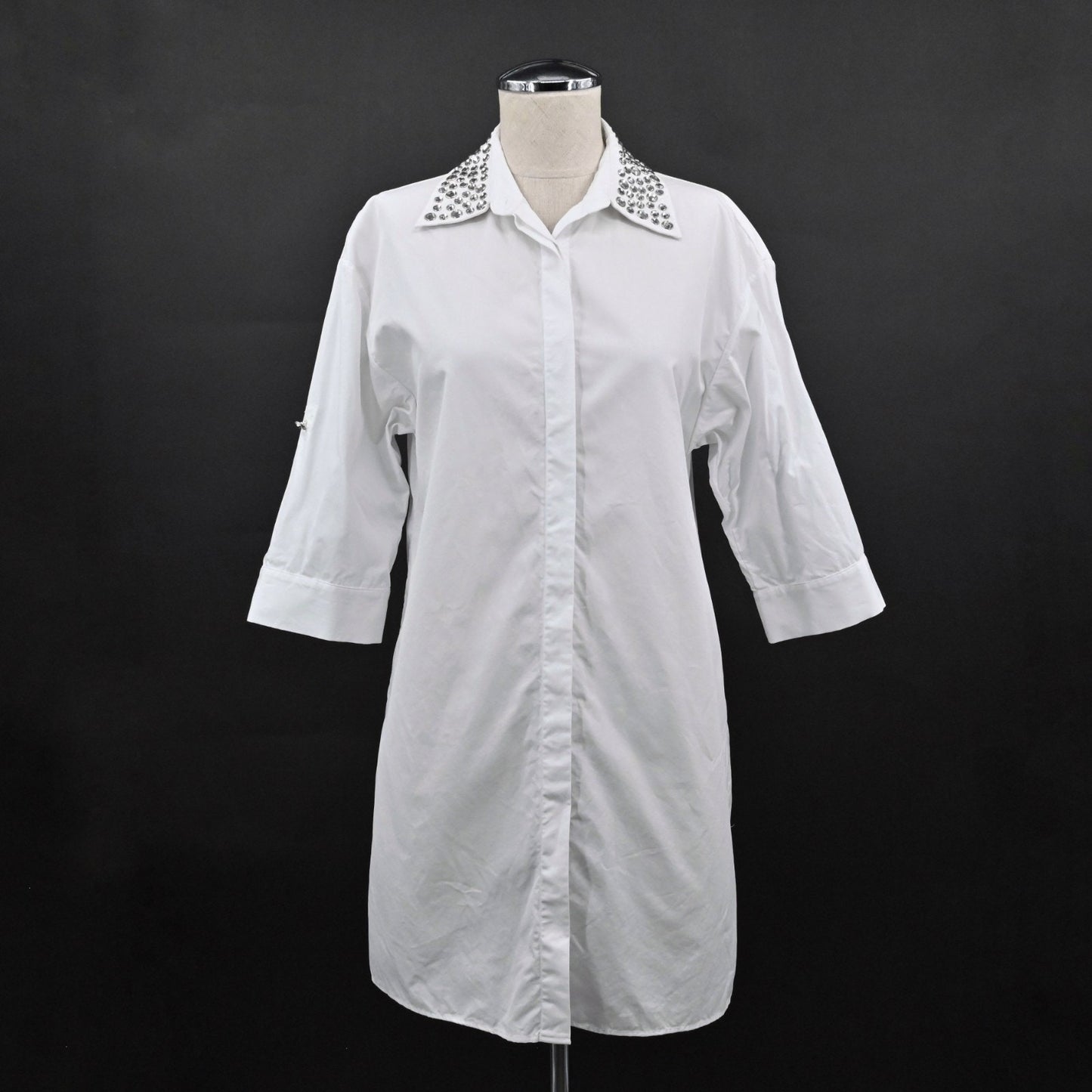 ALICE OLIVIA Womens Rhinestone Collar Top Size S Western White Cotton Blouse