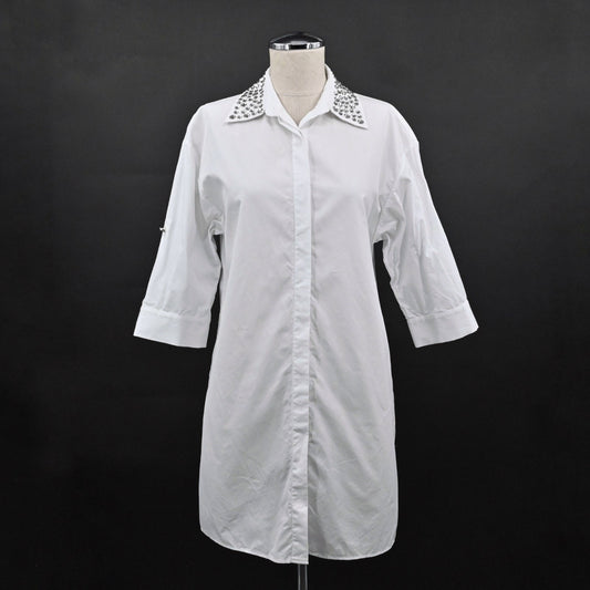 ALICE OLIVIA Womens Rhinestone Collar Top Size S Western White Cotton Blouse